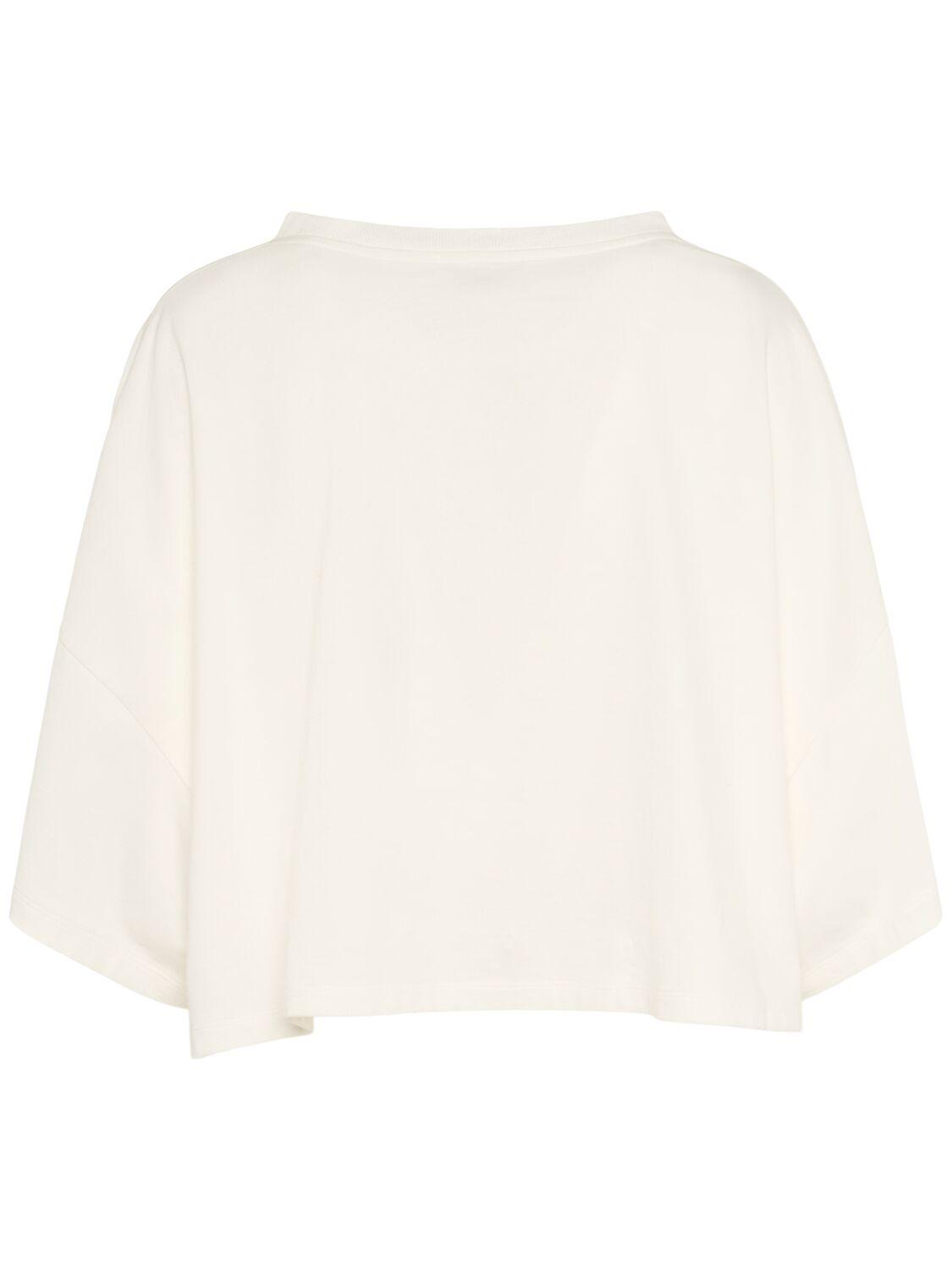 CHLOÉ White Cropped Crewneck T-shirt With Maxi Logo Print On The Front In Cotton Woman In Multicolor Product Image