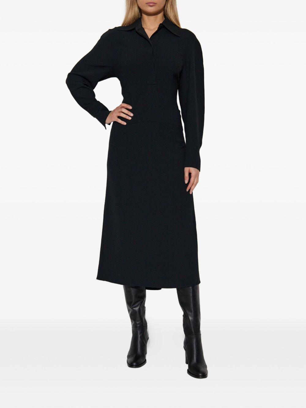 spread-collar long-sleeve midi dress Product Image