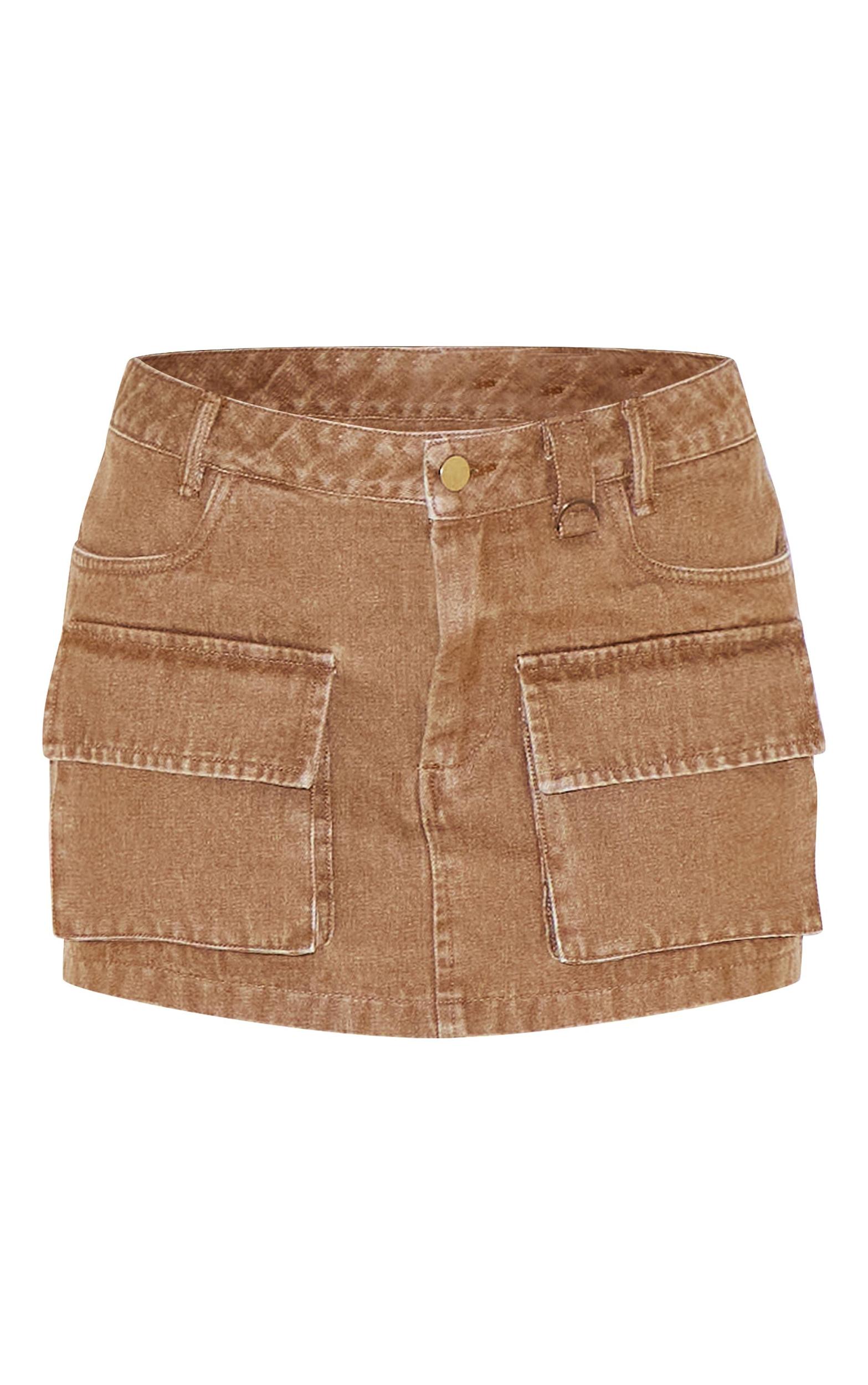 Brown Cargo Pocket Detail Denim Mini Skirt Product Image