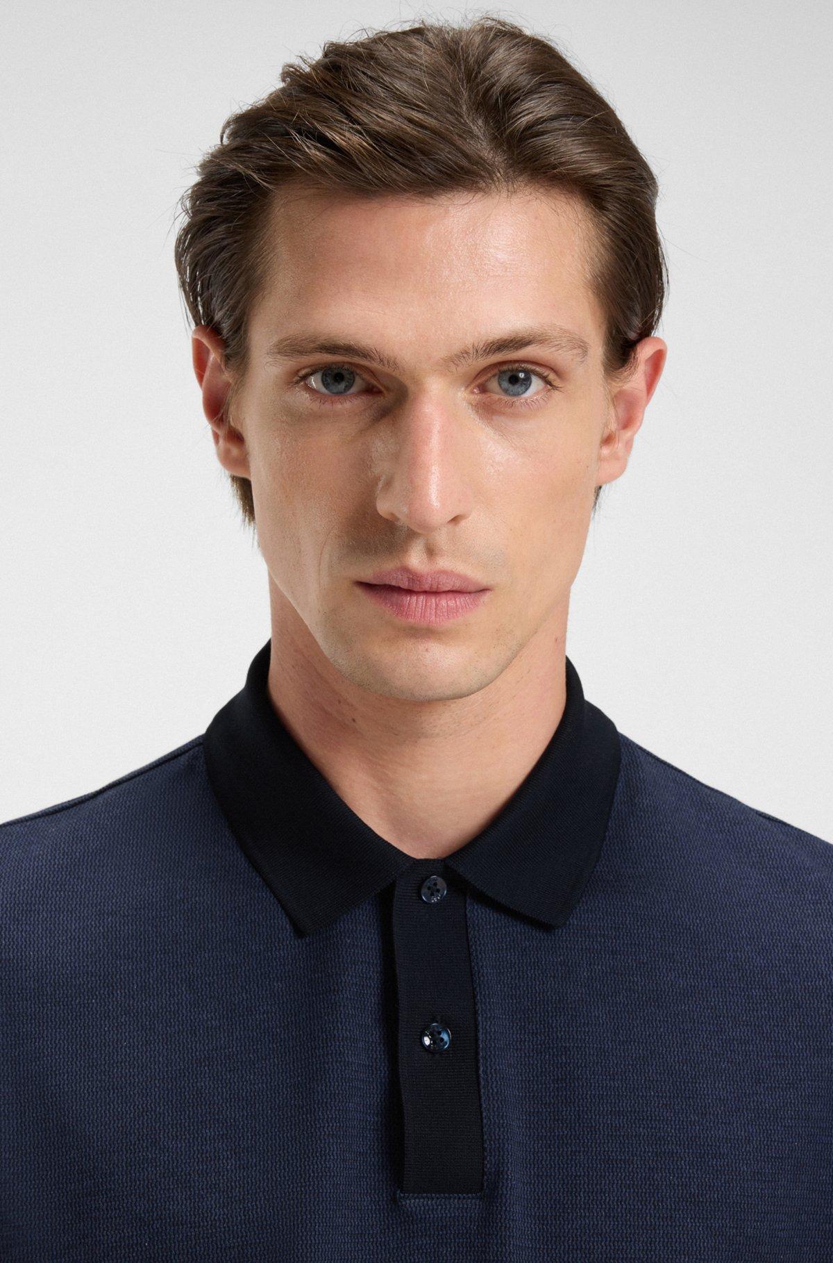 Micro-pattern polo shirt in mercerised cotton Product Image