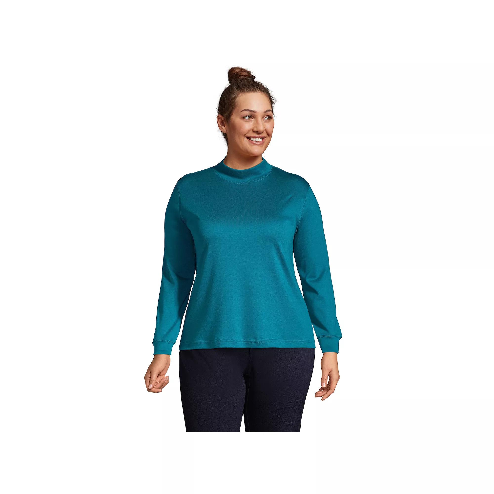 Plus Size Lands' End Supima Cotton Mockneck Top, Women's, Size: 2XL, Grey Heather Product Image