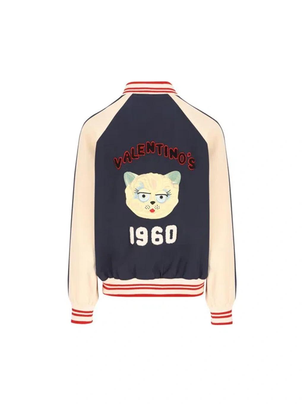 VALENTINO La Chat De La Maison Wool Bomber Jacket In Black Product Image