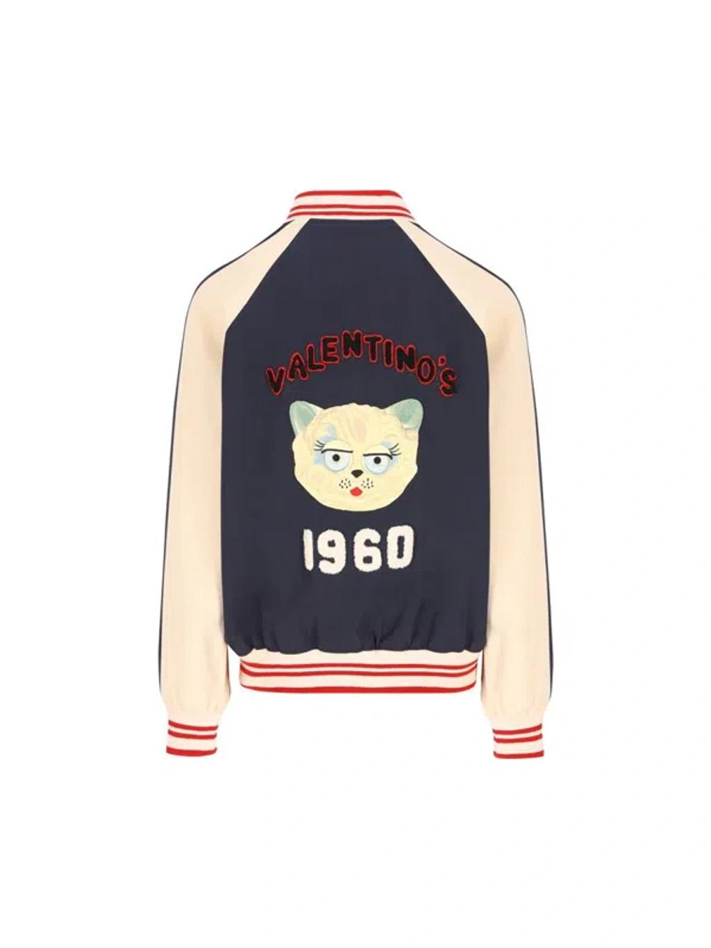 VALENTINO La Chat De La Maison Wool Bomber Jacket In Black Product Image