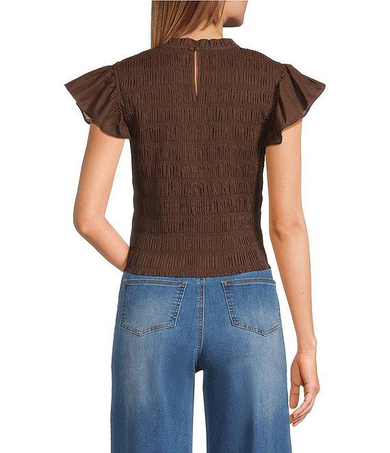 Sugarlips Ruffle Mock Neck Sleeveless Smocked Top Product Image