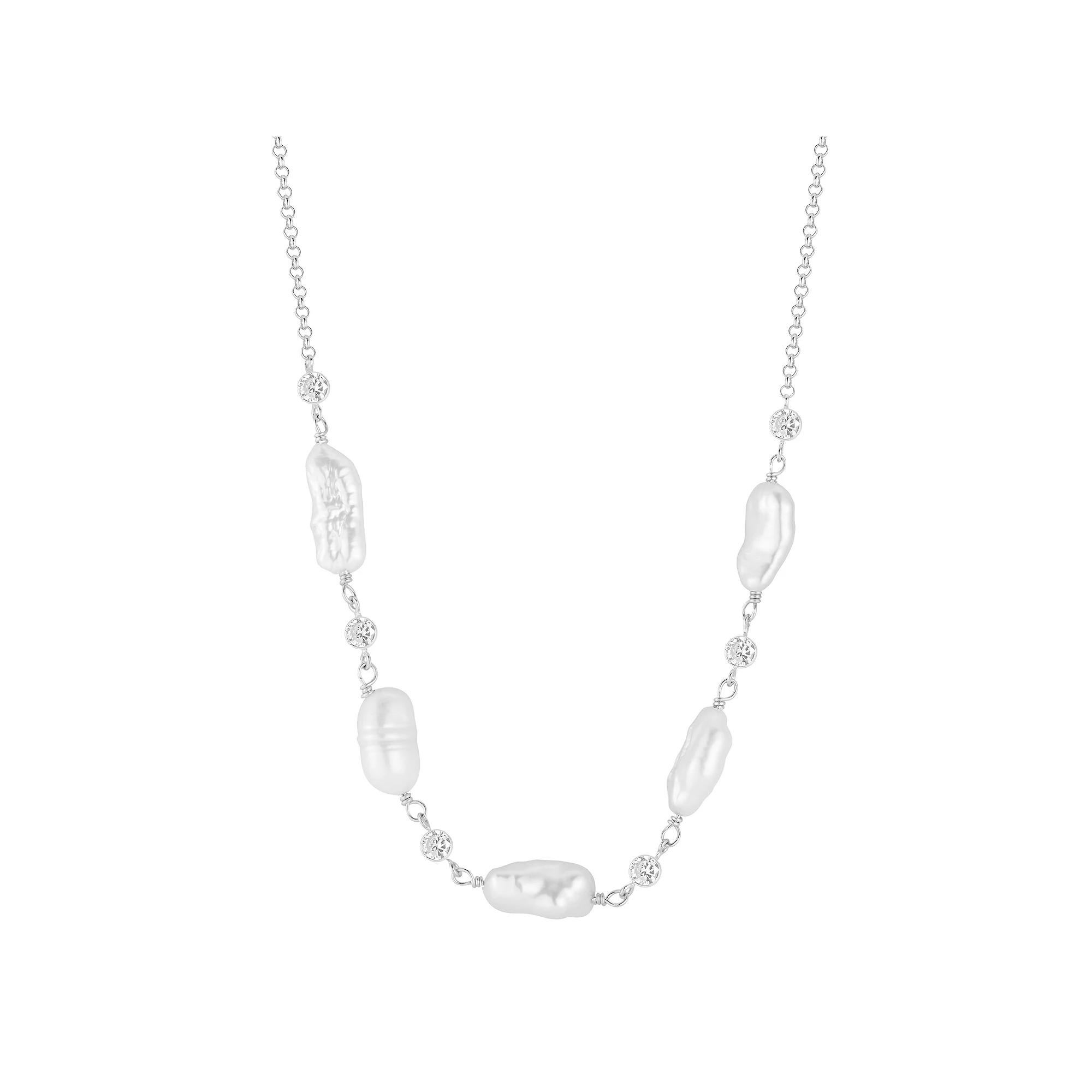 Sunkissed Sterling Sterling Silver Cubic Zirconia & Freshwater Cultured Pearls Collar Necklace, Women's, Size: 18", Silver Tone Product Image