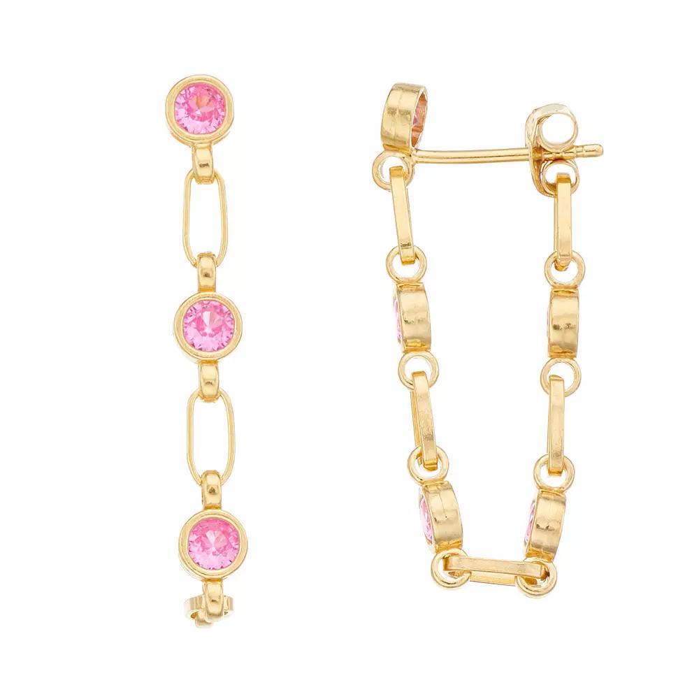 Kristen Kesho Sterling Silver Lab-Created Pink Sapphire Front-to-Back Chain Hoop Earrings, Women's, Gold Tone Product Image