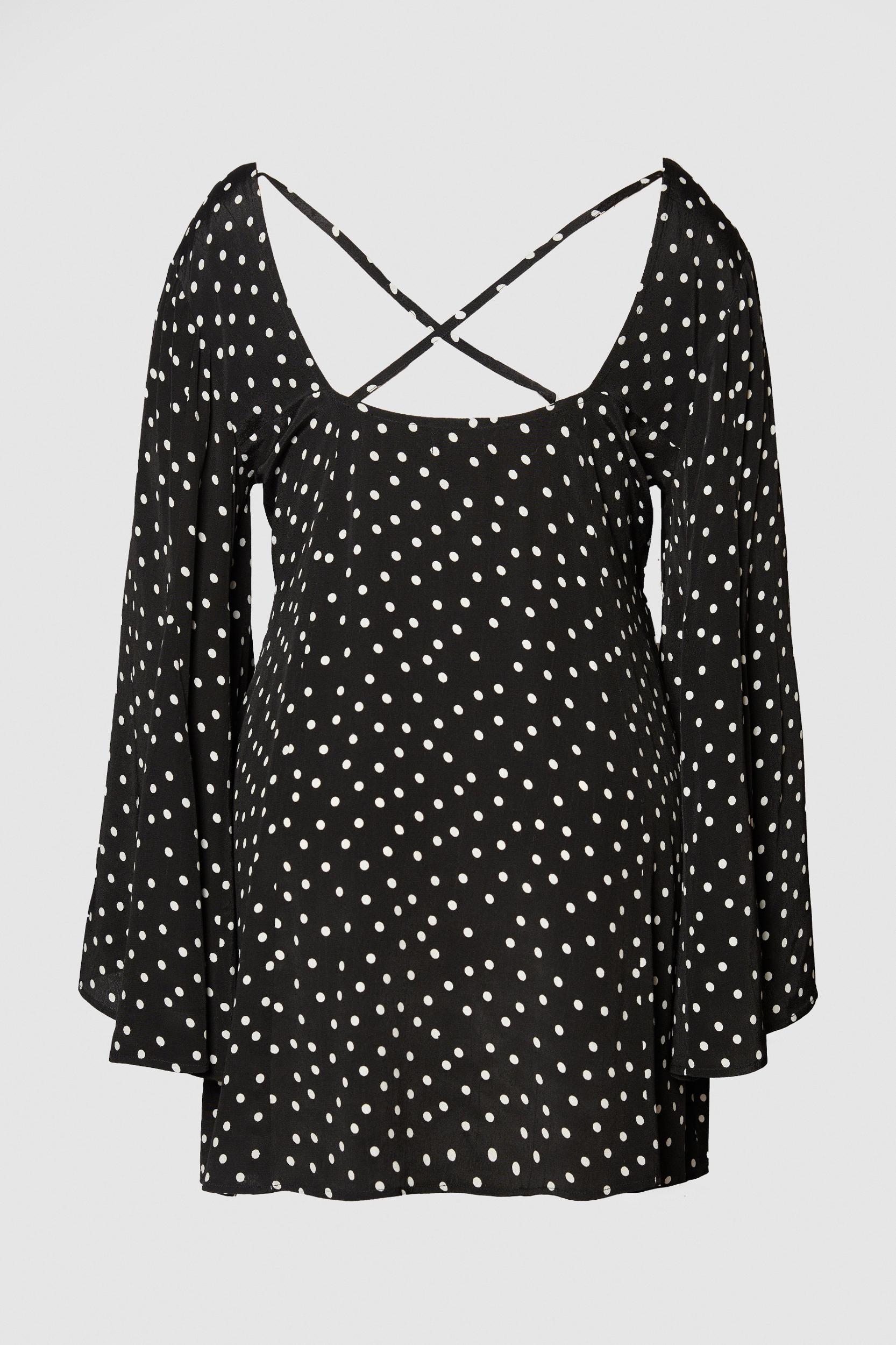 Plus Polka Dot Button Down Extreme Flared Sleeve Mini Dress Product Image