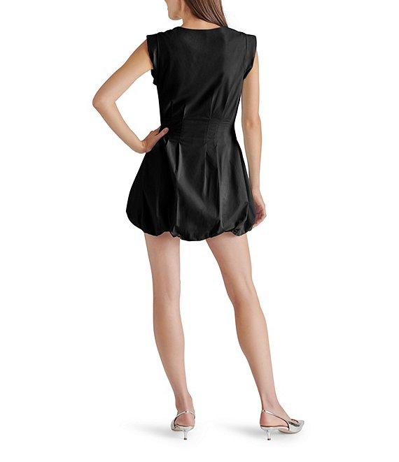 Steve Madden Gale Poplin V-Neck Cap Sleeve Front Zip Bubble Hem Mini Dress Product Image
