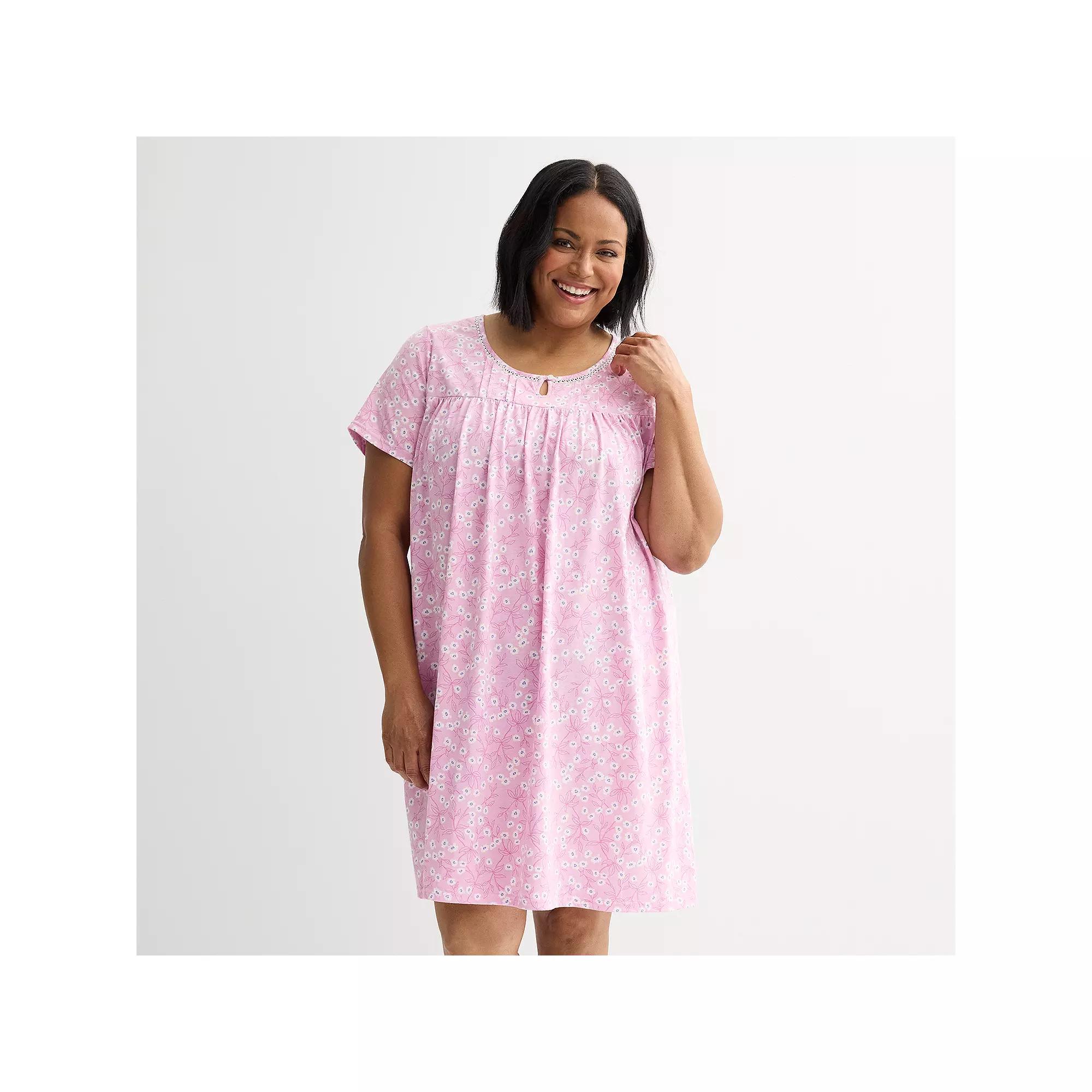Plus Size Croft & Barrow® Knit Sleep Gown, Women's, Size: 1XL, Wild Daisies Pink Product Image