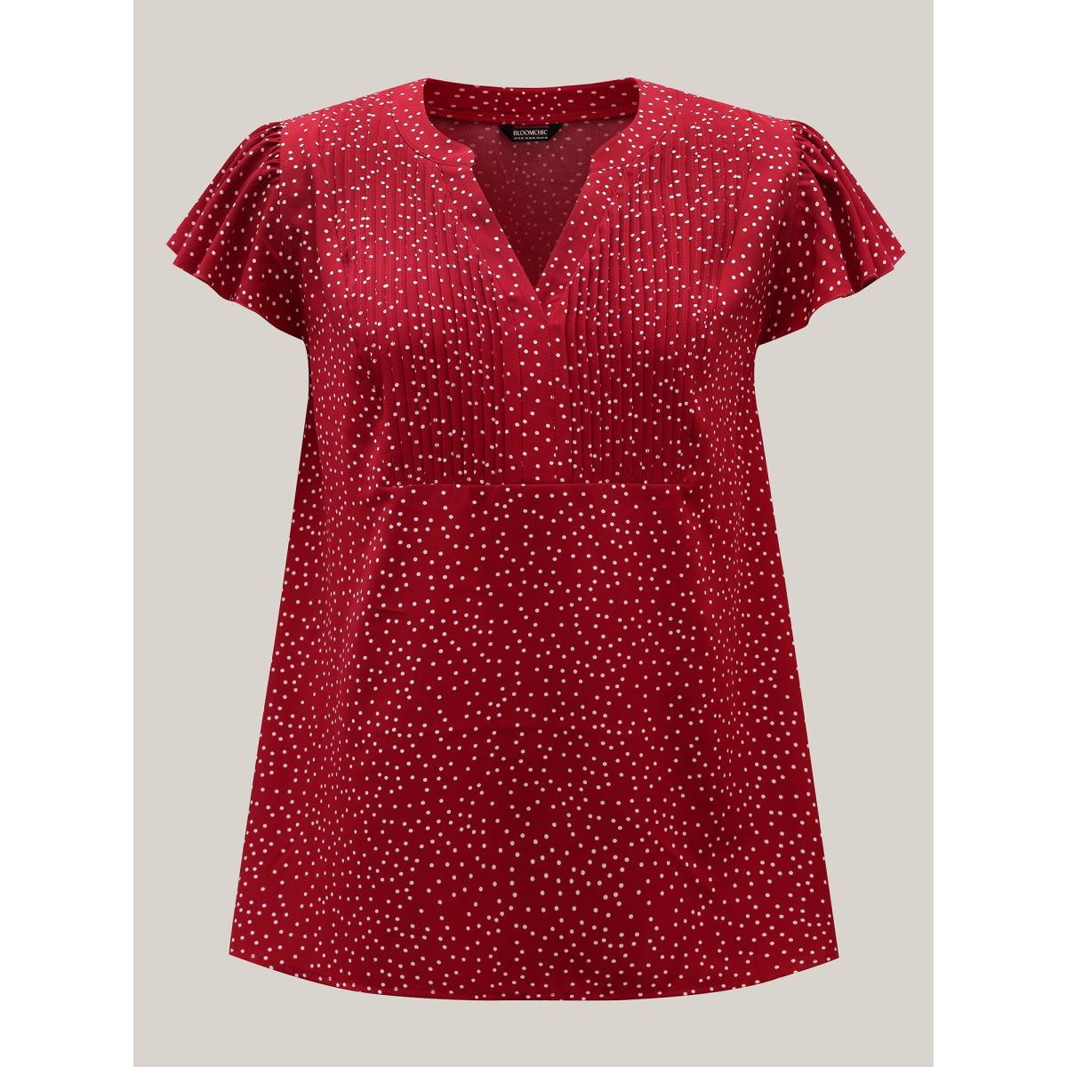 Plus Size Raspberry Polka Dot Print Toothpick Pleat Blouse Women Timeless Short sleeve Notched collar Elegant Blouses BloomChic 14-16/1X Product Image