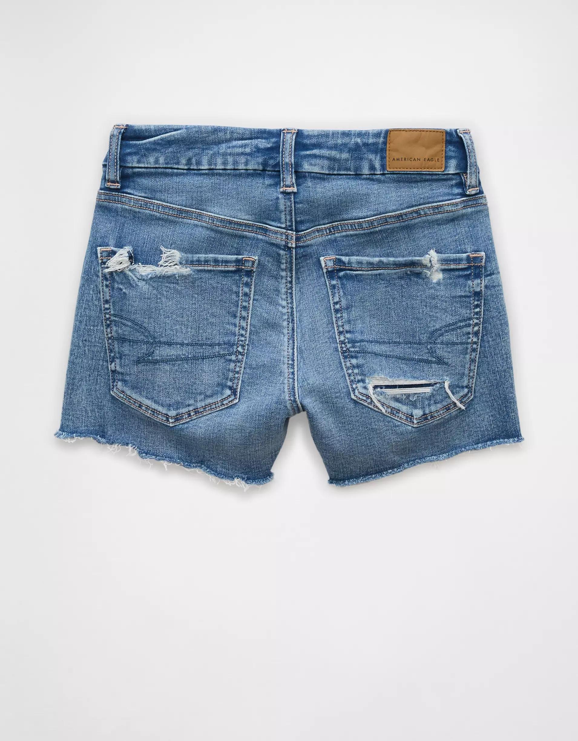 AE Next Level Curvy Ripped High-Waisted Denim Short Short Product Image