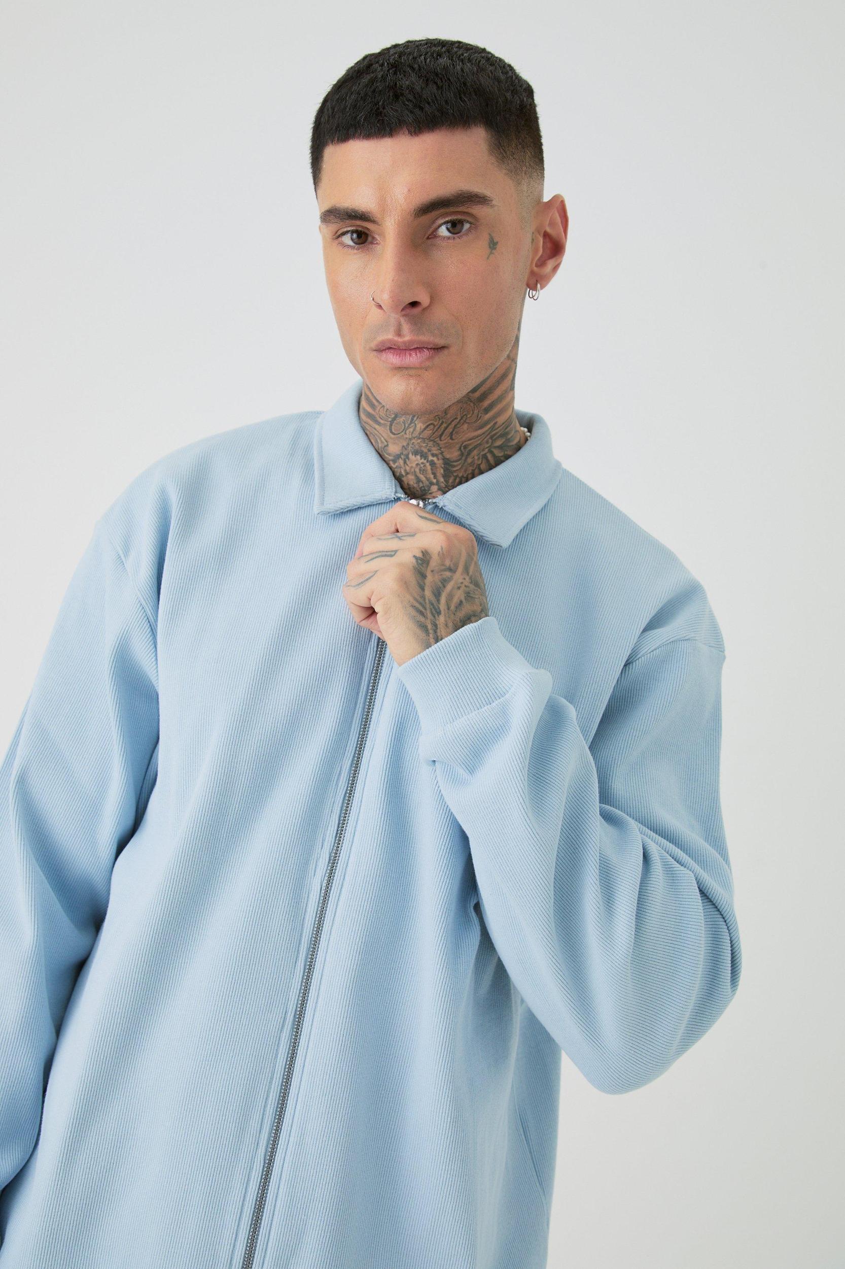 Tall Oversized Heavyweight Ribbed Jacket | boohooMAN USA Product Image