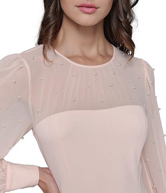 KARL LAGERFELD PARIS Illusion Sleeve Drop Waist Scuba Crepe Dress Product Image