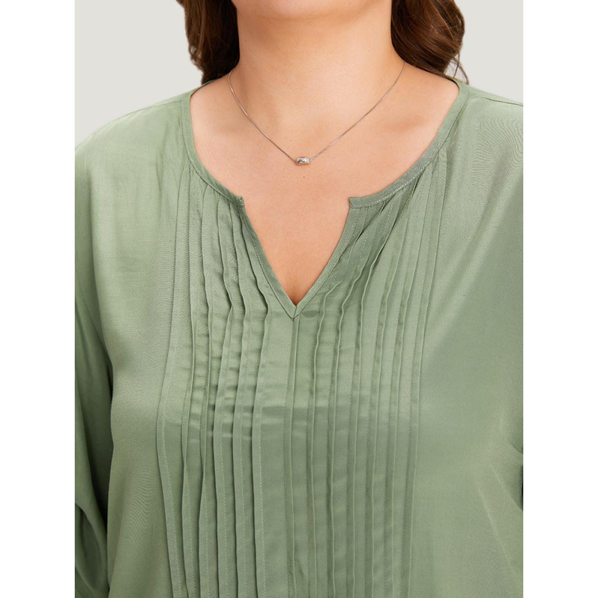 Plus Size Mint Supersoft Essentials Plain Notched Pleated Drawstring Blouse Women Office Half Sleeve Notched collar Work Blouses BloomChic 14-16/1X Product Image