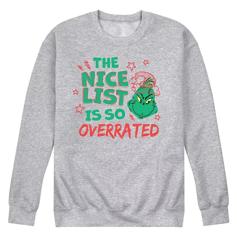 Men's Dr. Seuss The Grinch Nice List Overrated Fleece Sweatshirt,  Product Image
