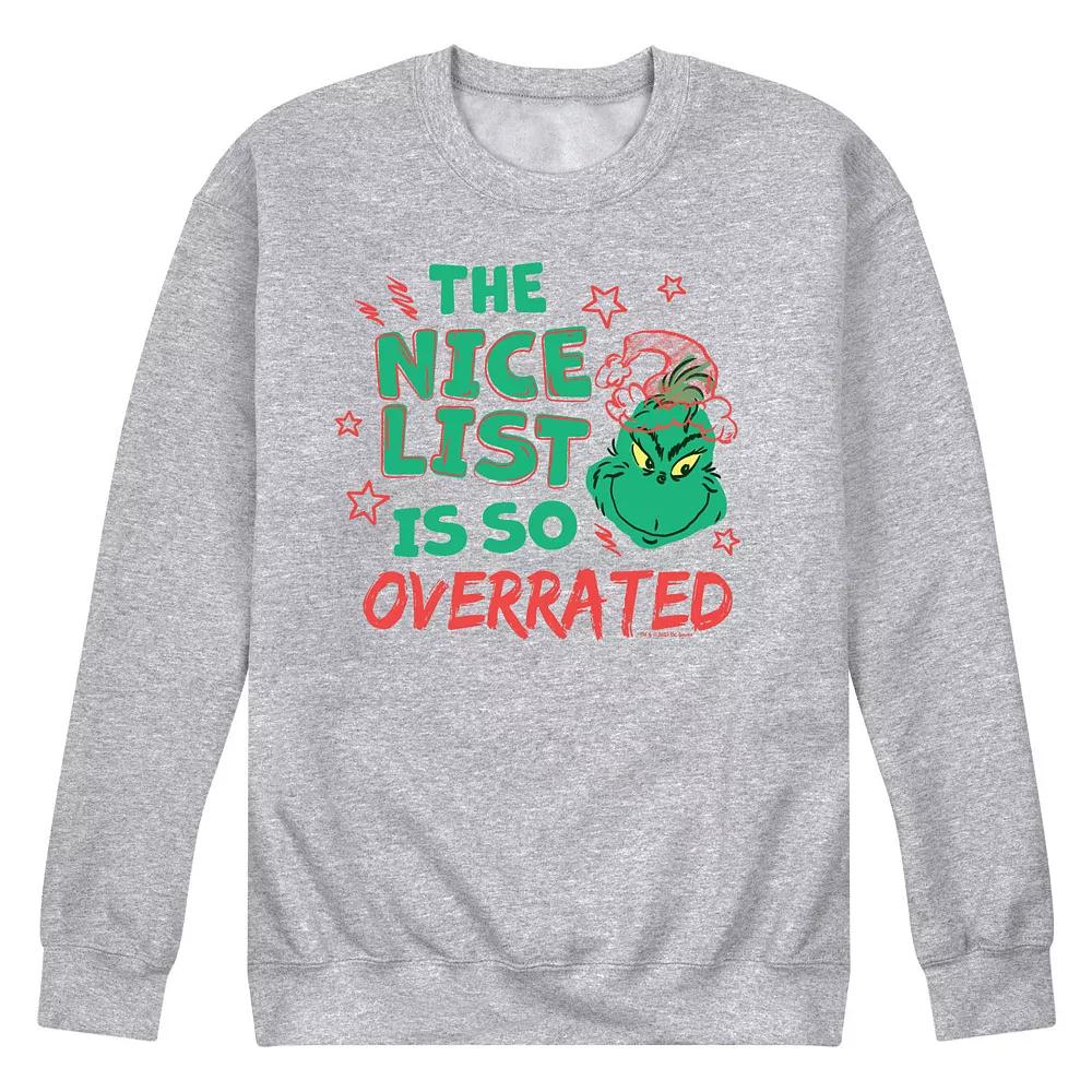 Men's Dr. Seuss The Grinch Nice List Overrated Fleece Sweatshirt,  Product Image