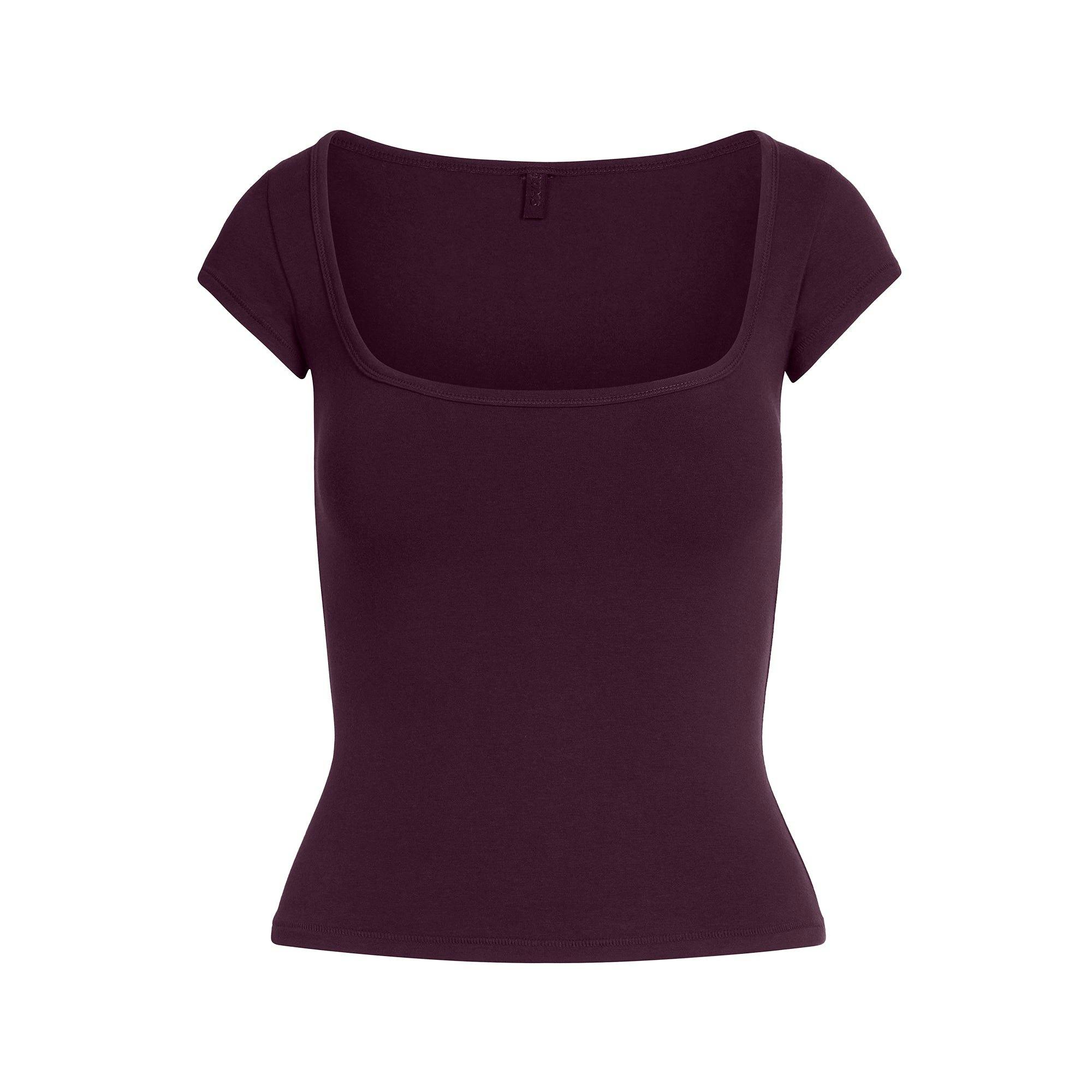 COTTON JERSEY SCOOP NECK T-SHIRT | CURRANT Product Image