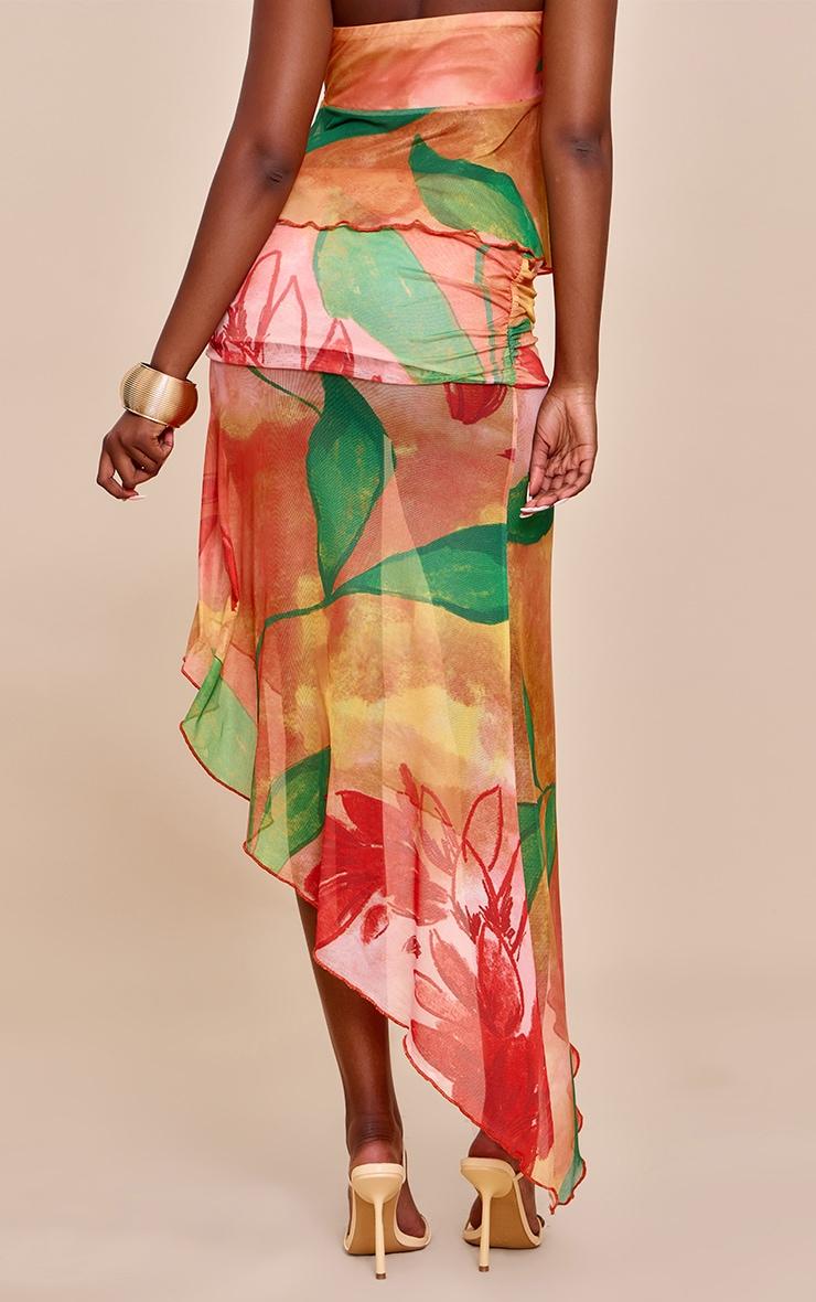  Multi Print Mesh Asymmetric Midi Skirt Product Image