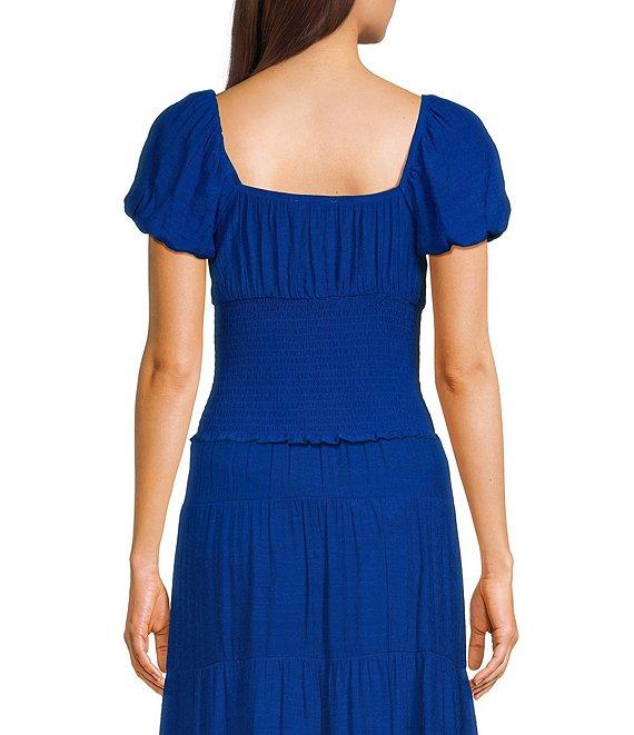 I.N. San Francisco Bubble Sleeve Smocked Coordinating Cropped Top Product Image