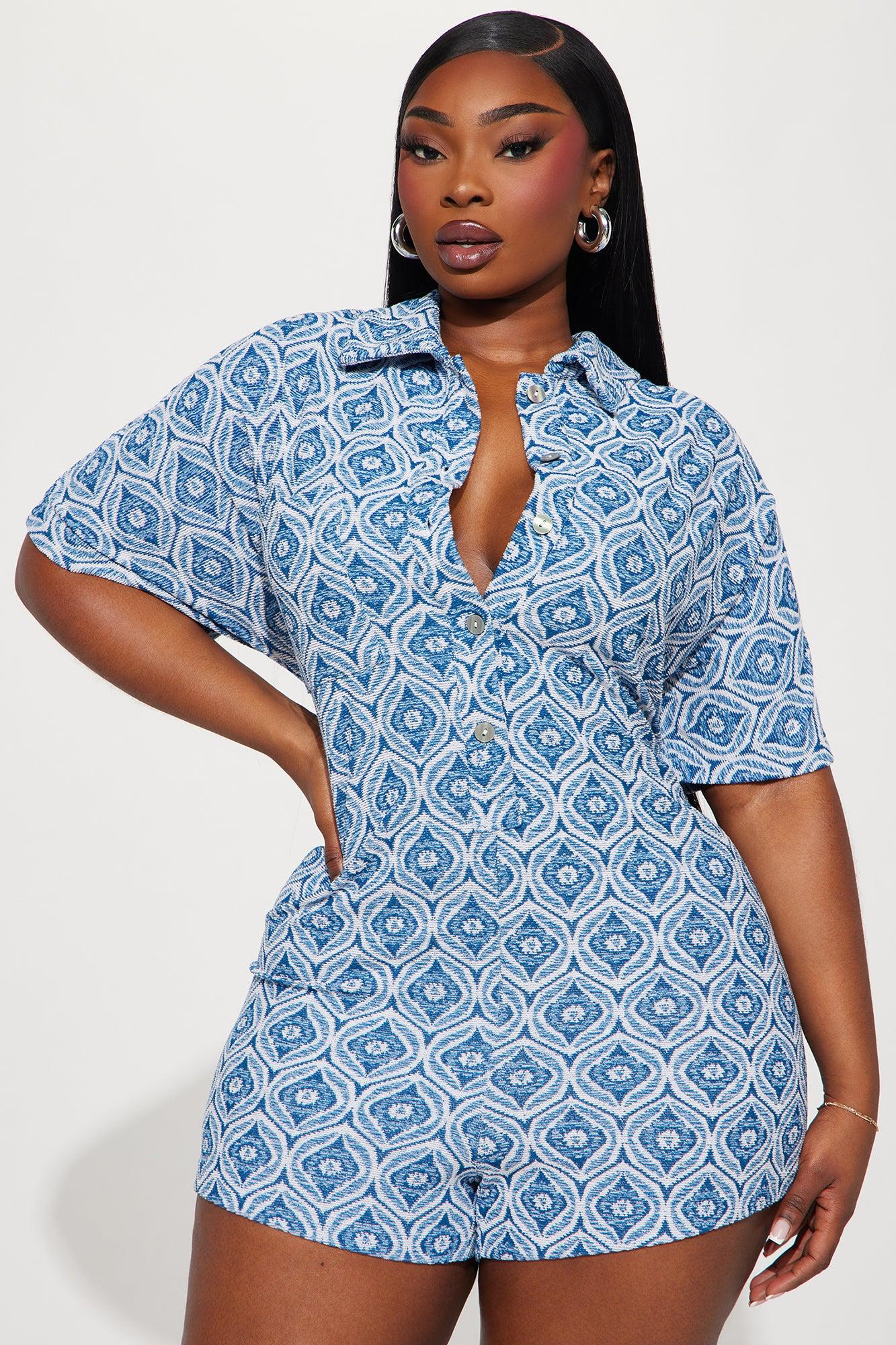 Morning Mimosas Romper - Blue/combo Product Image