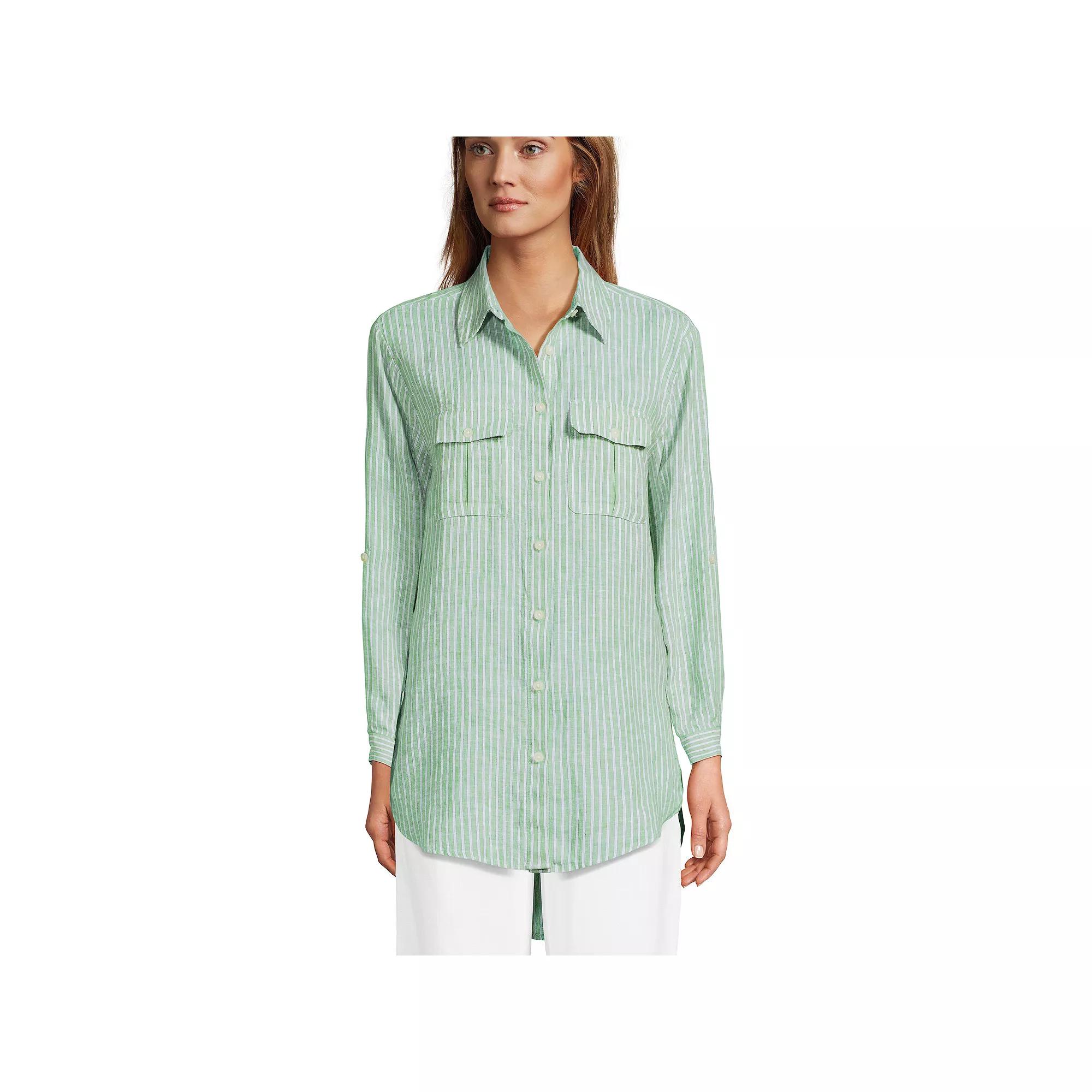 Women's Lands' End Linen Roll Sleeve Relaxed Tunic Top,  Product Image