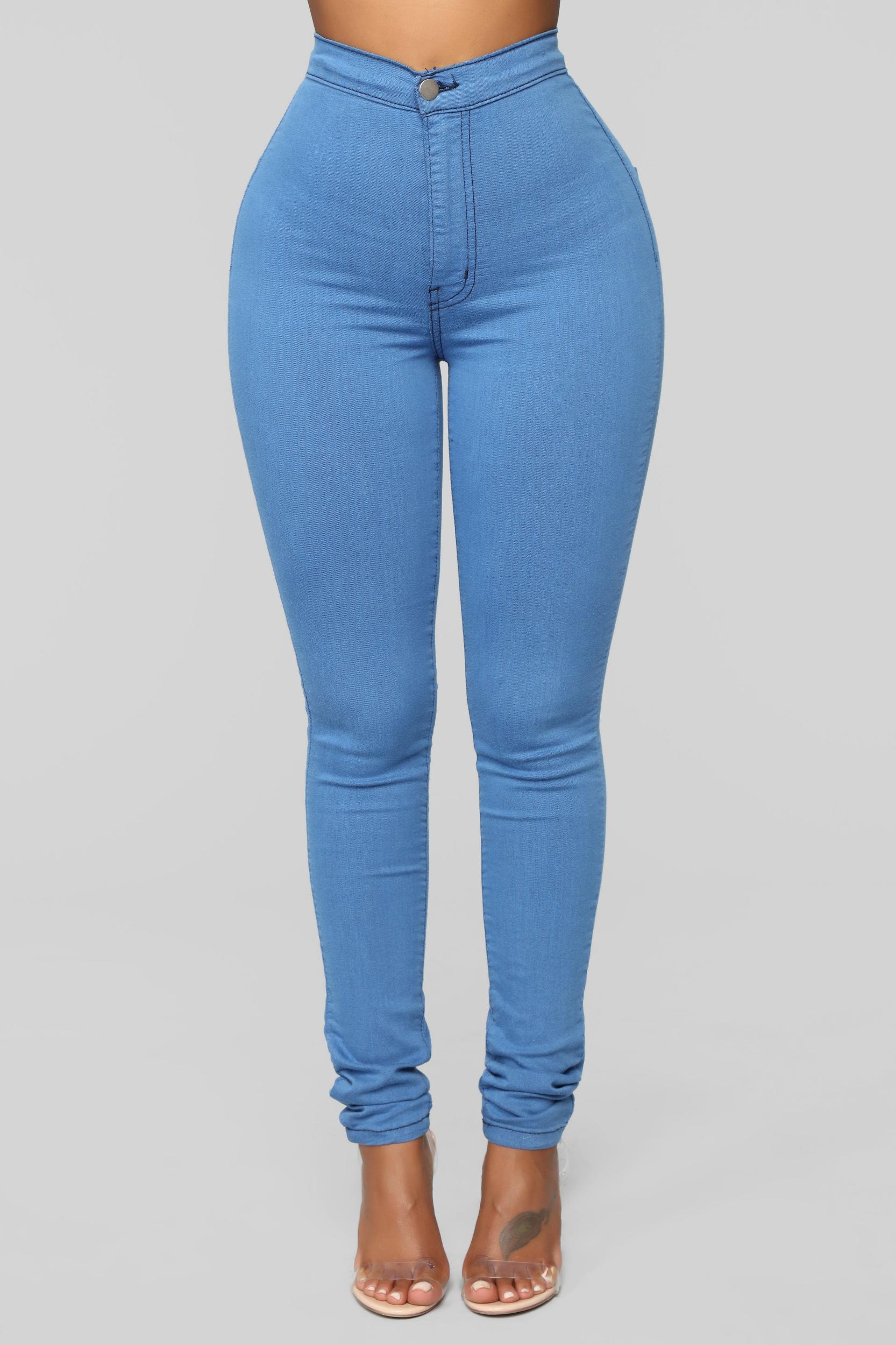 Super High Waist Denim Skinnies - Medium Blue Product Image