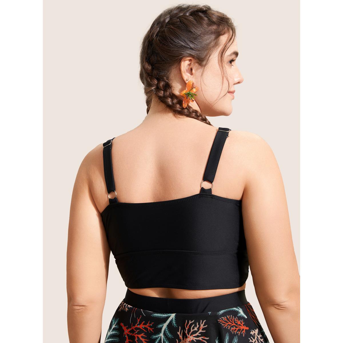 Plus Size Marine Elements Patchwork Twist Swim Top Women's Swimwear Black Beach Twist High stretch Skinny Heart neckline Curve Swim Tops BloomChic 26/4X Product Image