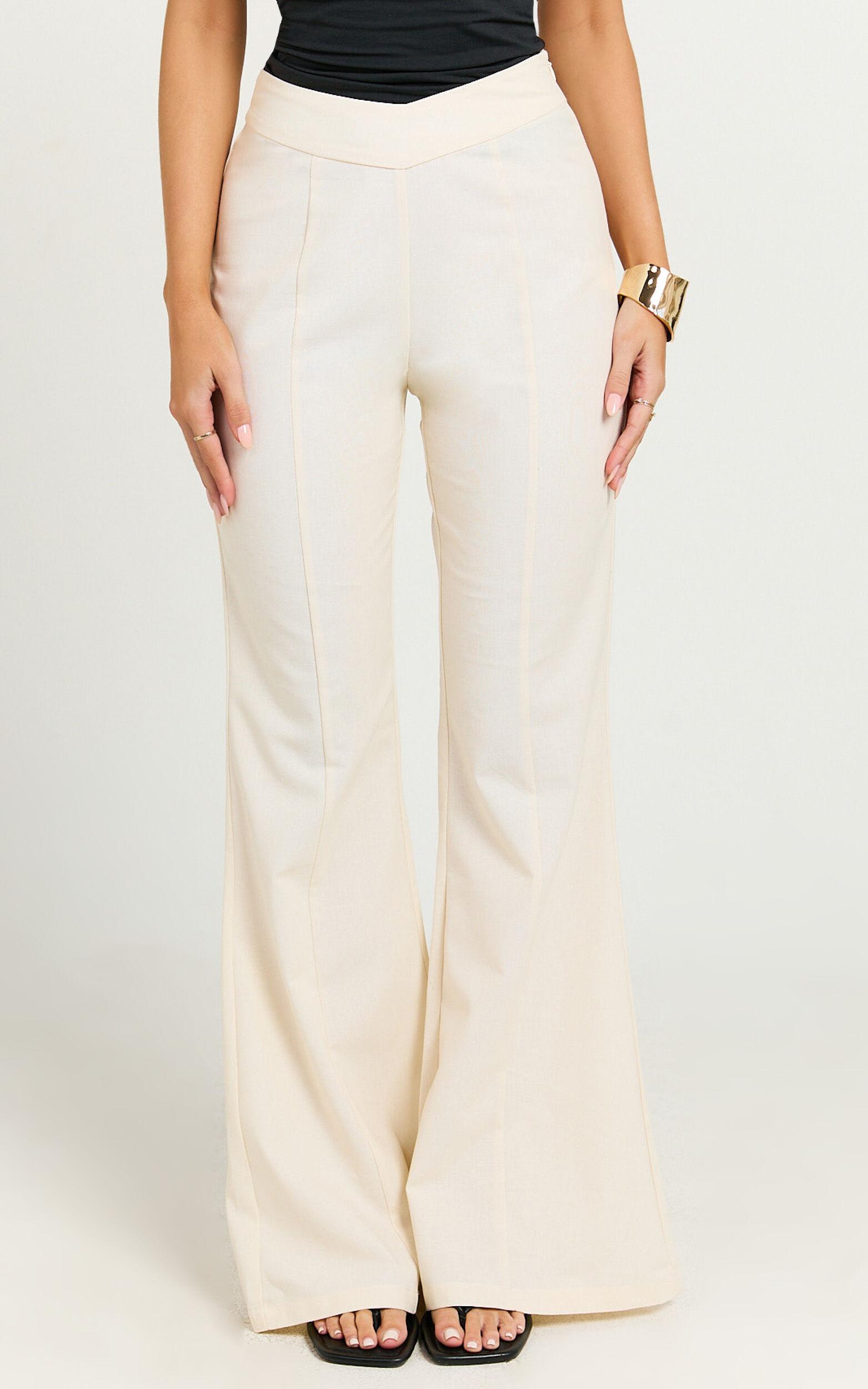 Jamir Pants - Linen Look High Waisted Fit and Flare Pants in Cream Product Image