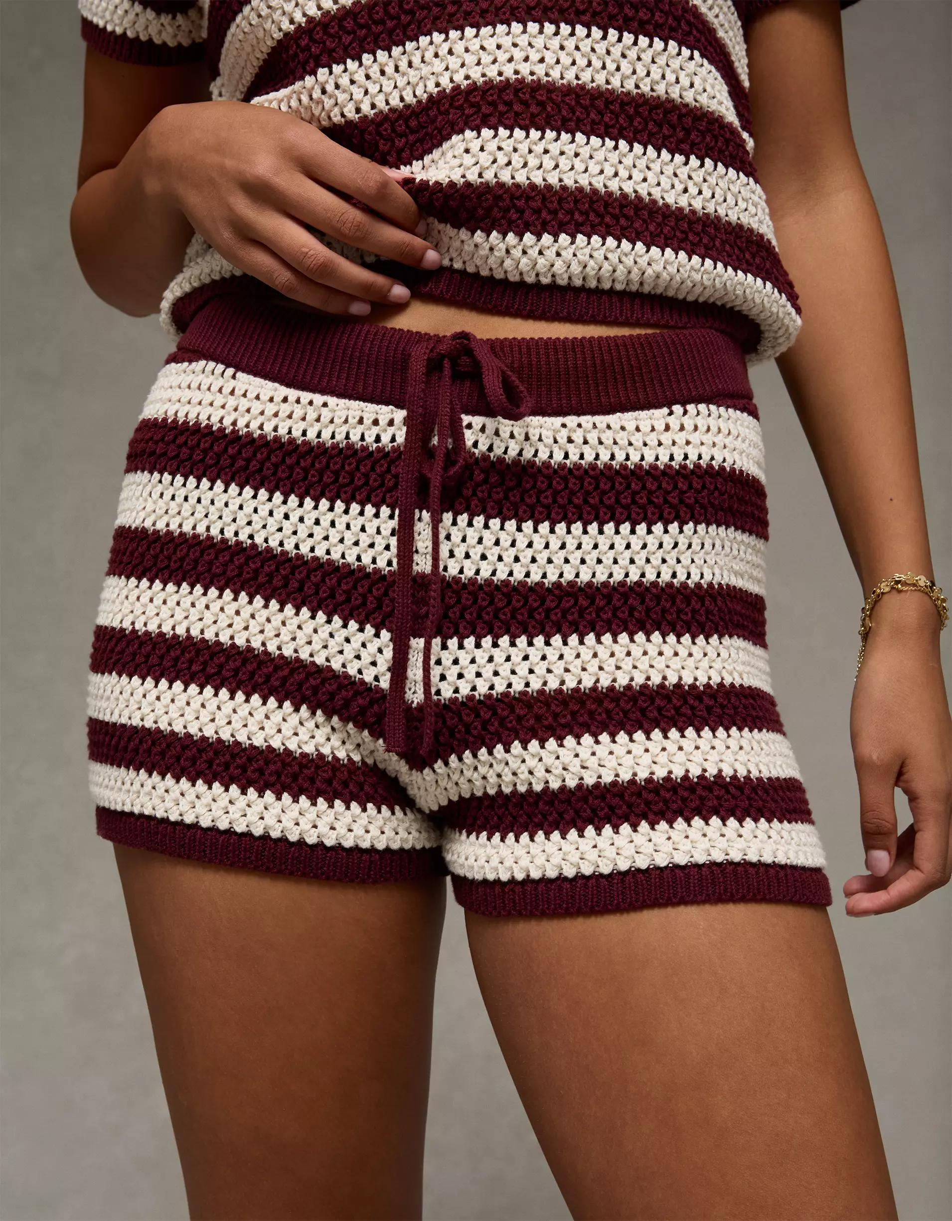 AE Crochet Sweater Striped Short Product Image