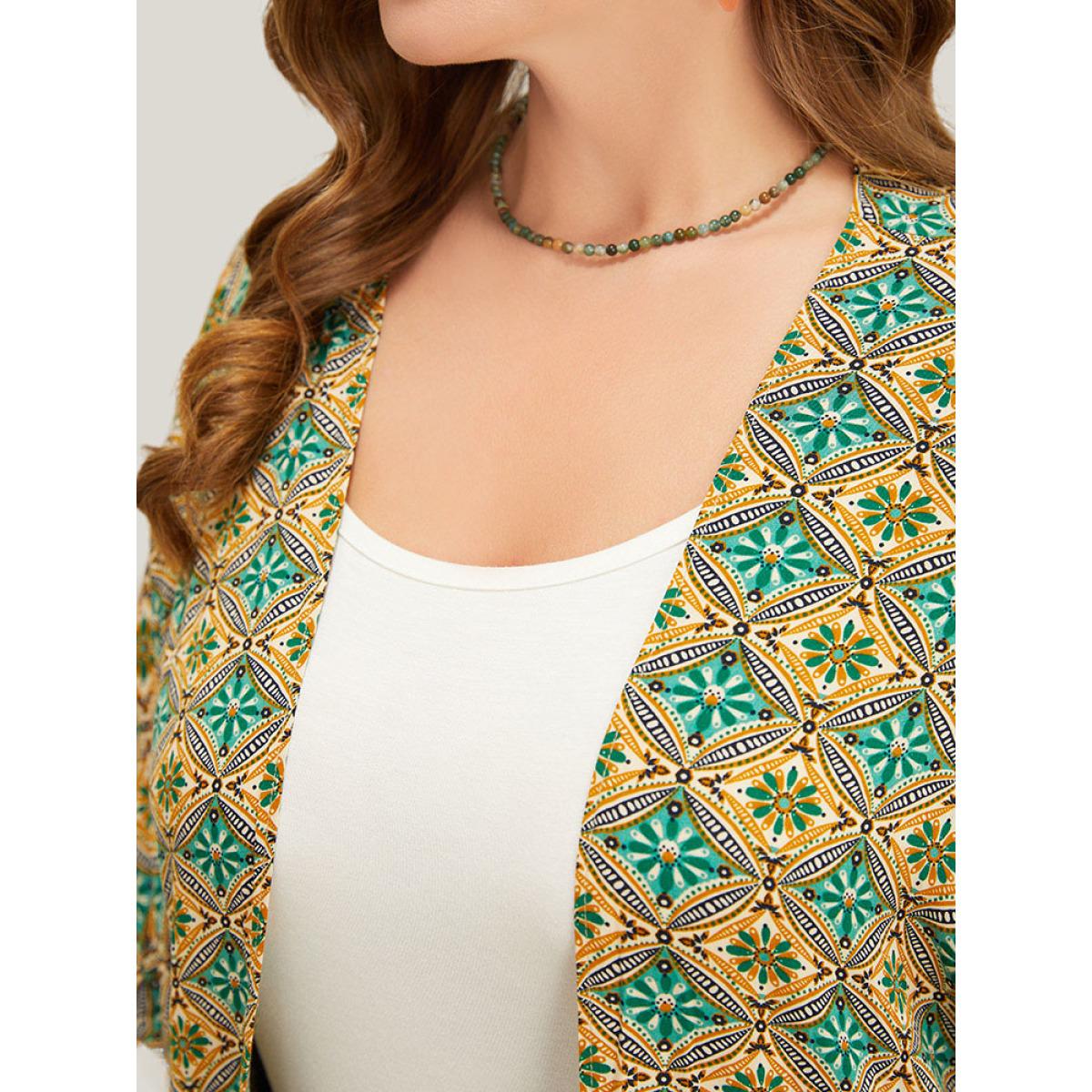 Plus Size Bandana Batwing Sleeve Tassels Trim Split Open Front Kimono Women Mint Vacation Loose Belt Dailywear Kimonos BloomChic 22-24/3X Product Image