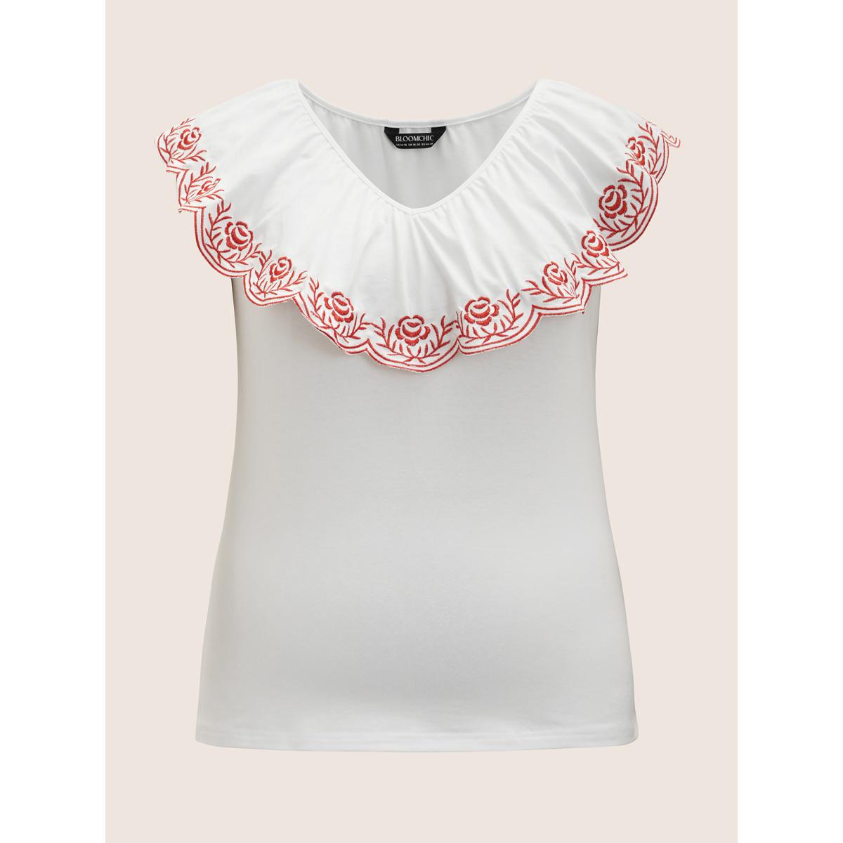 Plus Size Bandana Floral Embroidered Ruffle Trim Tank Top Women Originalwhite Resort Contrast V-neck Vacation Tank Tops Camis BloomChic 14-16/1X Product Image