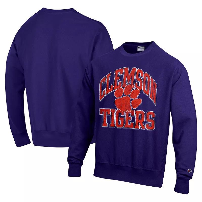 Men's Champion Purple Clemson Tigers Vault Late Night Reverse Weave Pullover Sweatshirt,  Product Image