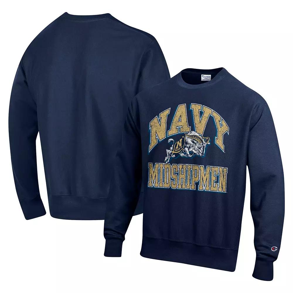 Men's Champion Navy Navy Midshipmen Vault Late Night Reverse Weave Pullover Sweatshirt, Size: XL, Blue Product Image