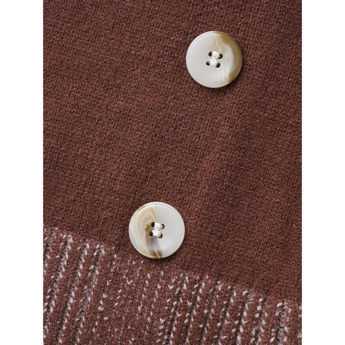 Plus Size Overlap Collar Contrast Button Detail Pullover Rust Women Casual Long Sleeve Overlap Collar Everyday Pullovers BloomChic 14-16/1X Product Image