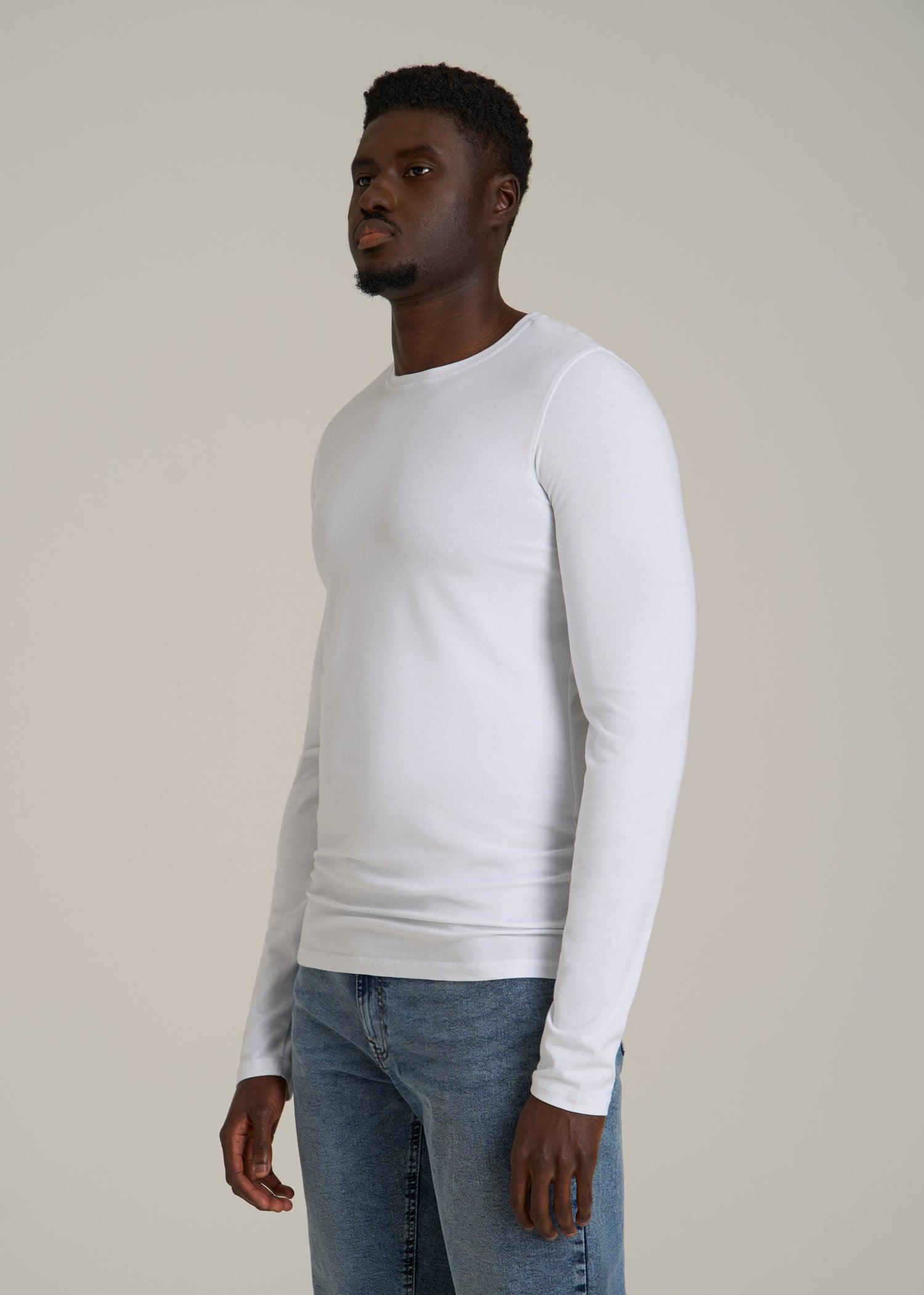 The Essential SLIM-FIT Long Sleeve Tee for Tall Men in White Male Product Image