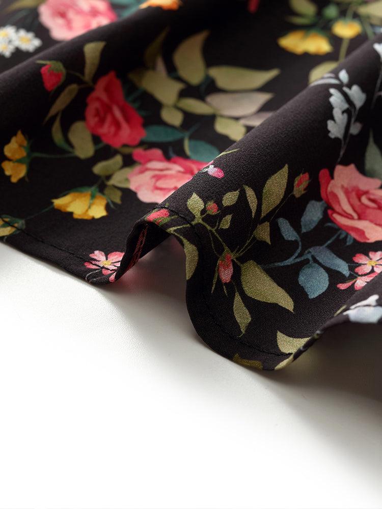 Mulberry Silk Slit Rose Print Women Qipao Midi Dress Product Image