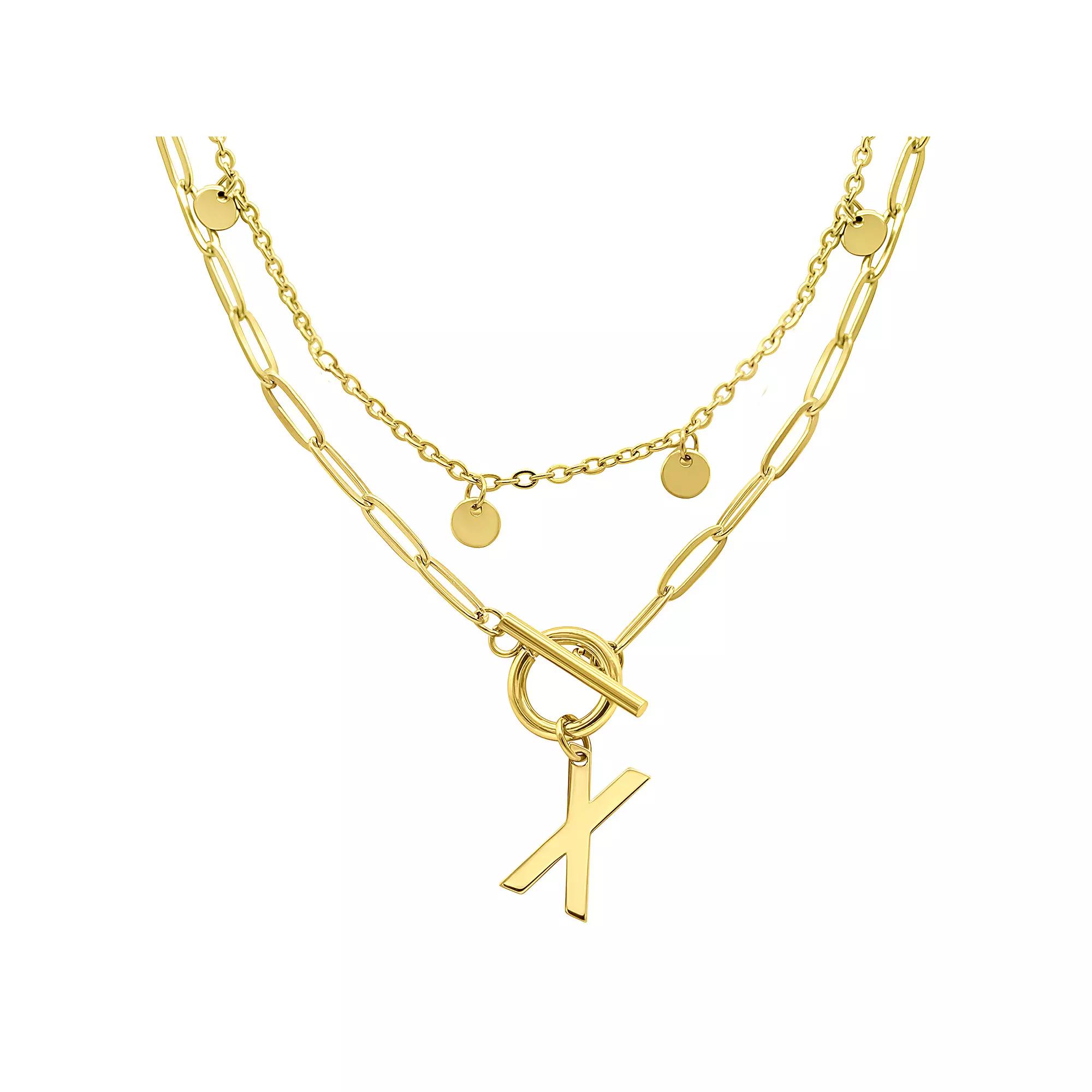 Adornia 14k Gold Plated Layered Initial Toggle Necklace, Women's, Size: 17-19" ADJ, X Product Image