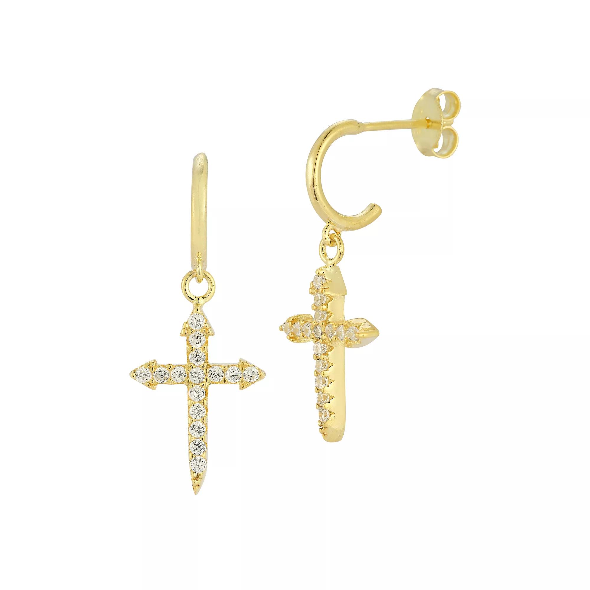 Sunkissed Sterling Cubic Zirconia Cross Drop Earrings, Women's, Gold Tone Product Image