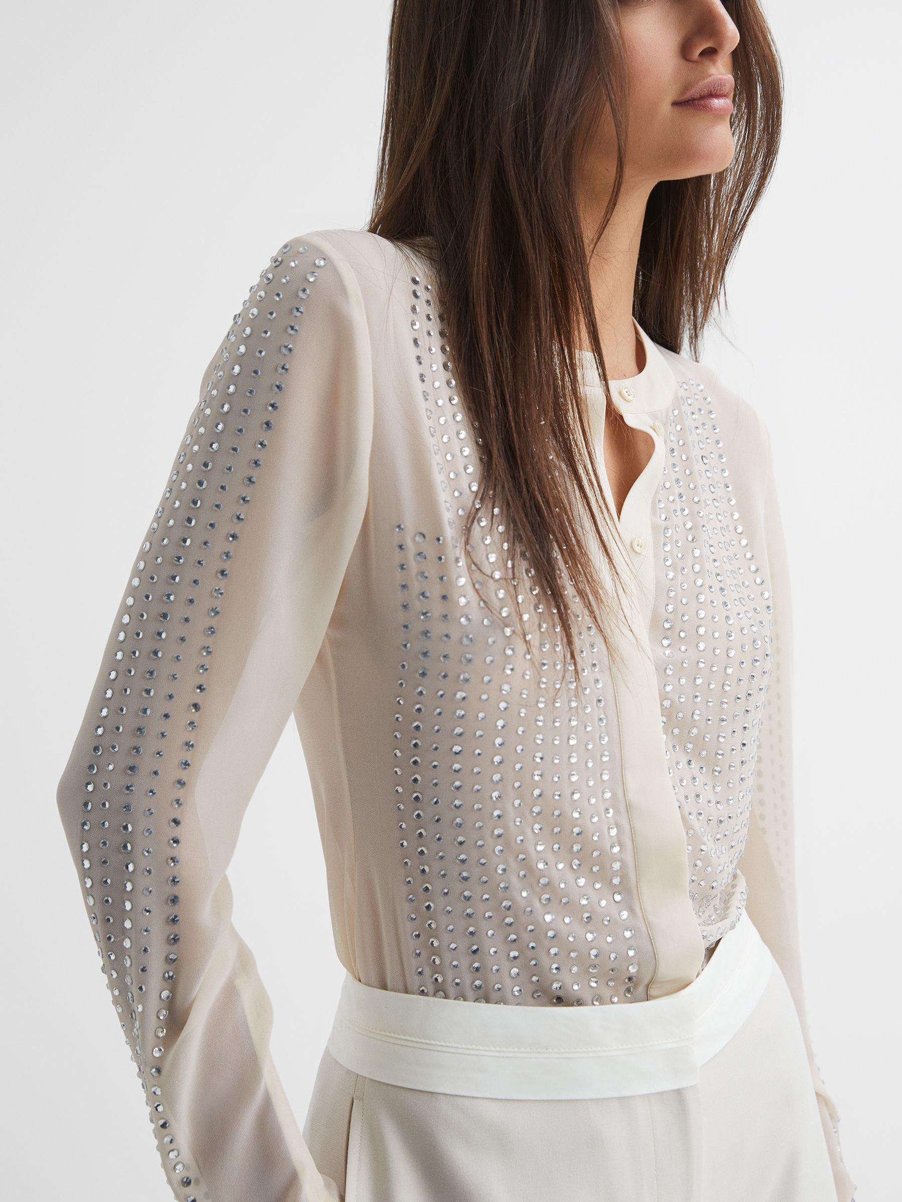 Fitted Embellished Shirt in Cream Product Image