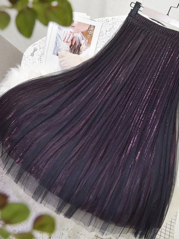 Urban A-Line Elastic Waist Mesh Pleated Skirts Product Image