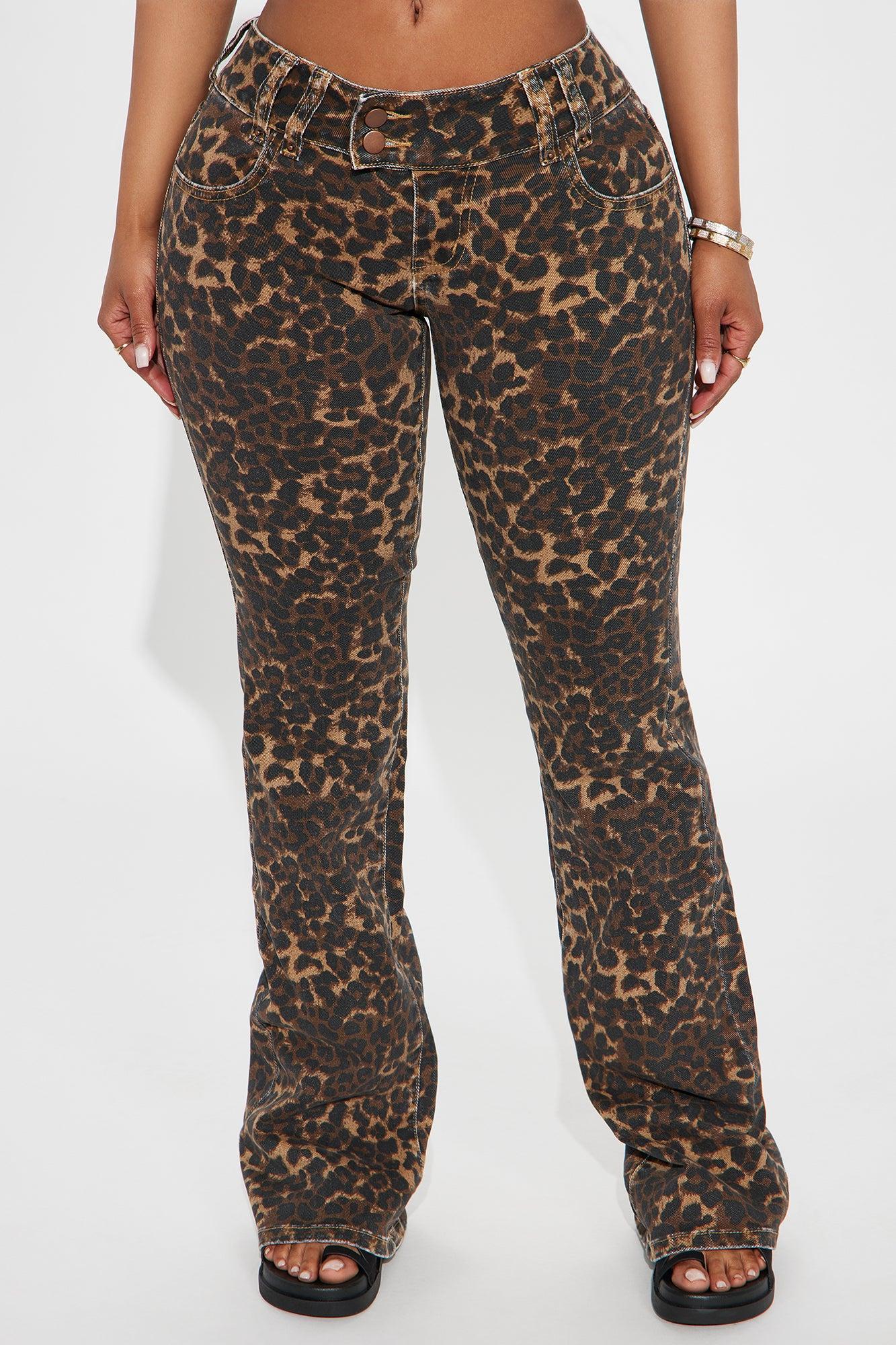 Wild One Leopard Print Flare Jeans - Brown/combo Female Product Image