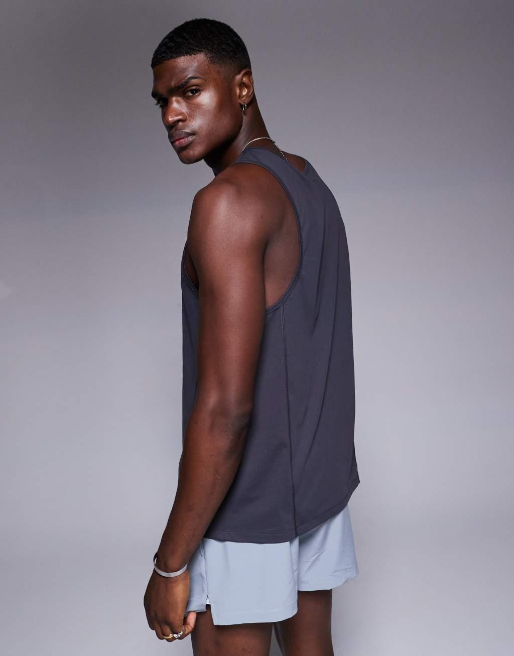 4505 Icon quick dry training tank top with racer back in charcoal Product Image