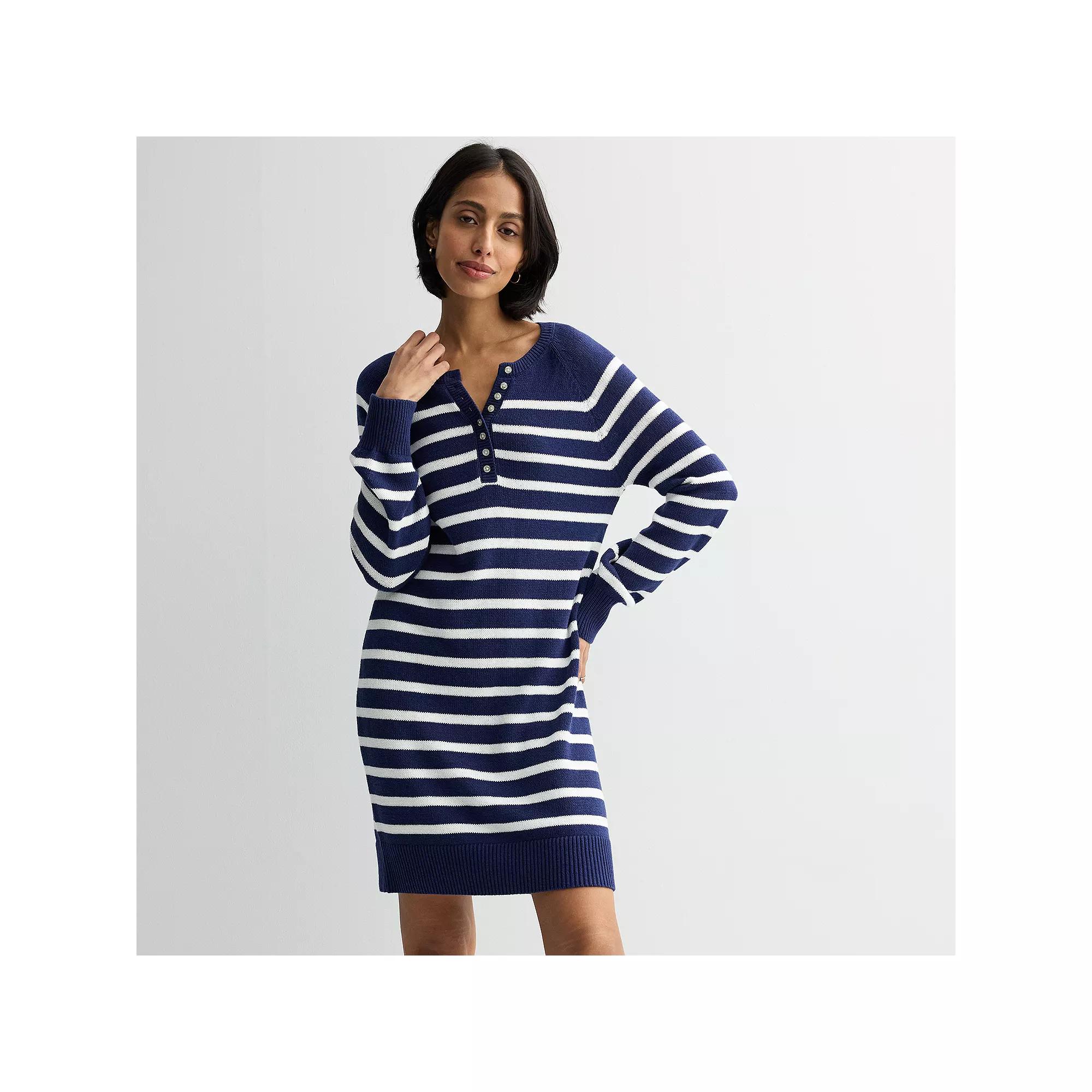 Petite Sonoma Goods For Life® Henley Sweater Dress, Women's, Size: XL Petite, Navy White Stripe Product Image