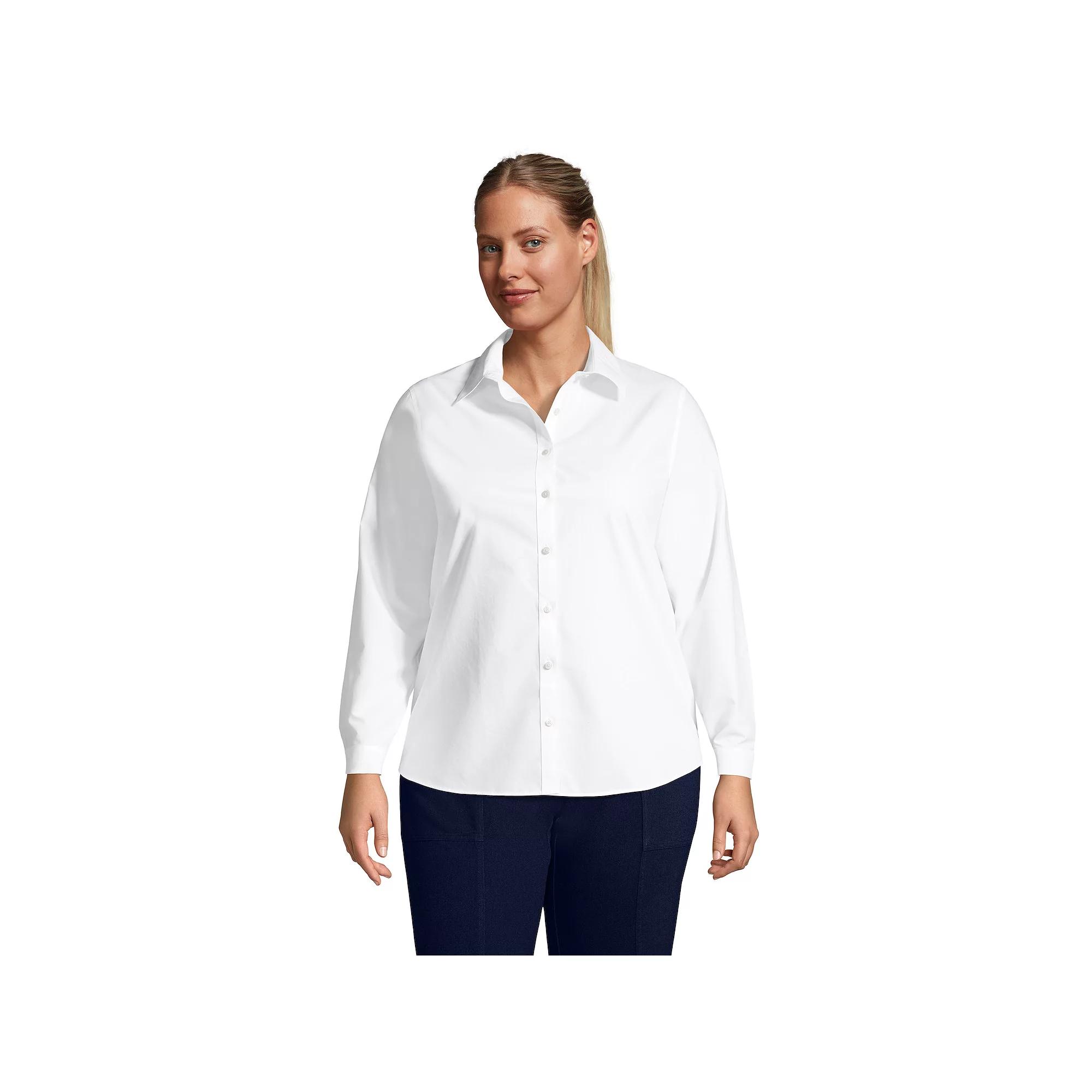 Plus Size Lands' End Wrinkle-Free No Iron Button-Front Shirt, Women's, Size: 16 W, White Product Image