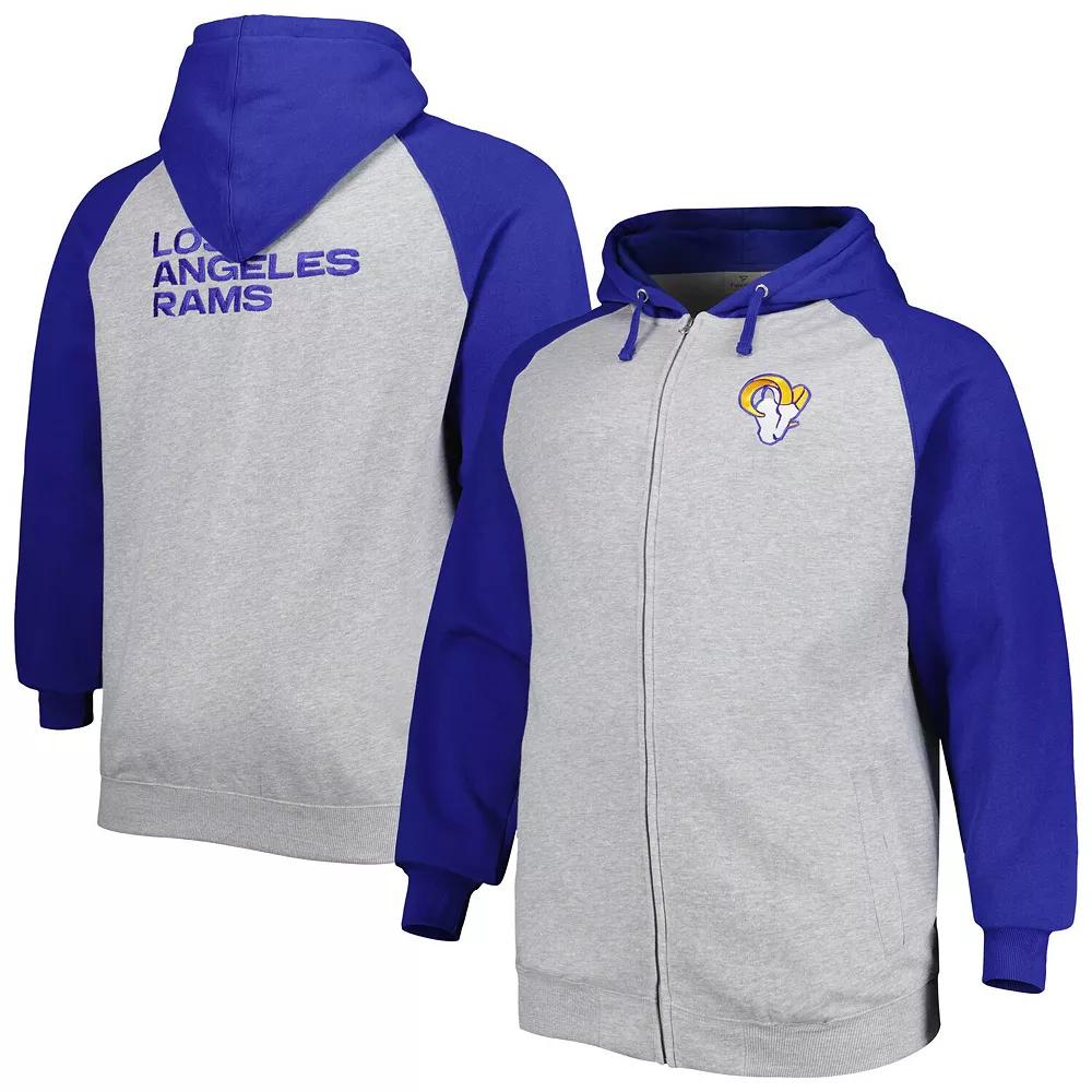 Men's Heather Gray Los Angeles Rams Big & Tall Fleece Raglan Full-Zip Hoodie Jacket, Size: 2XLT, Grey Product Image