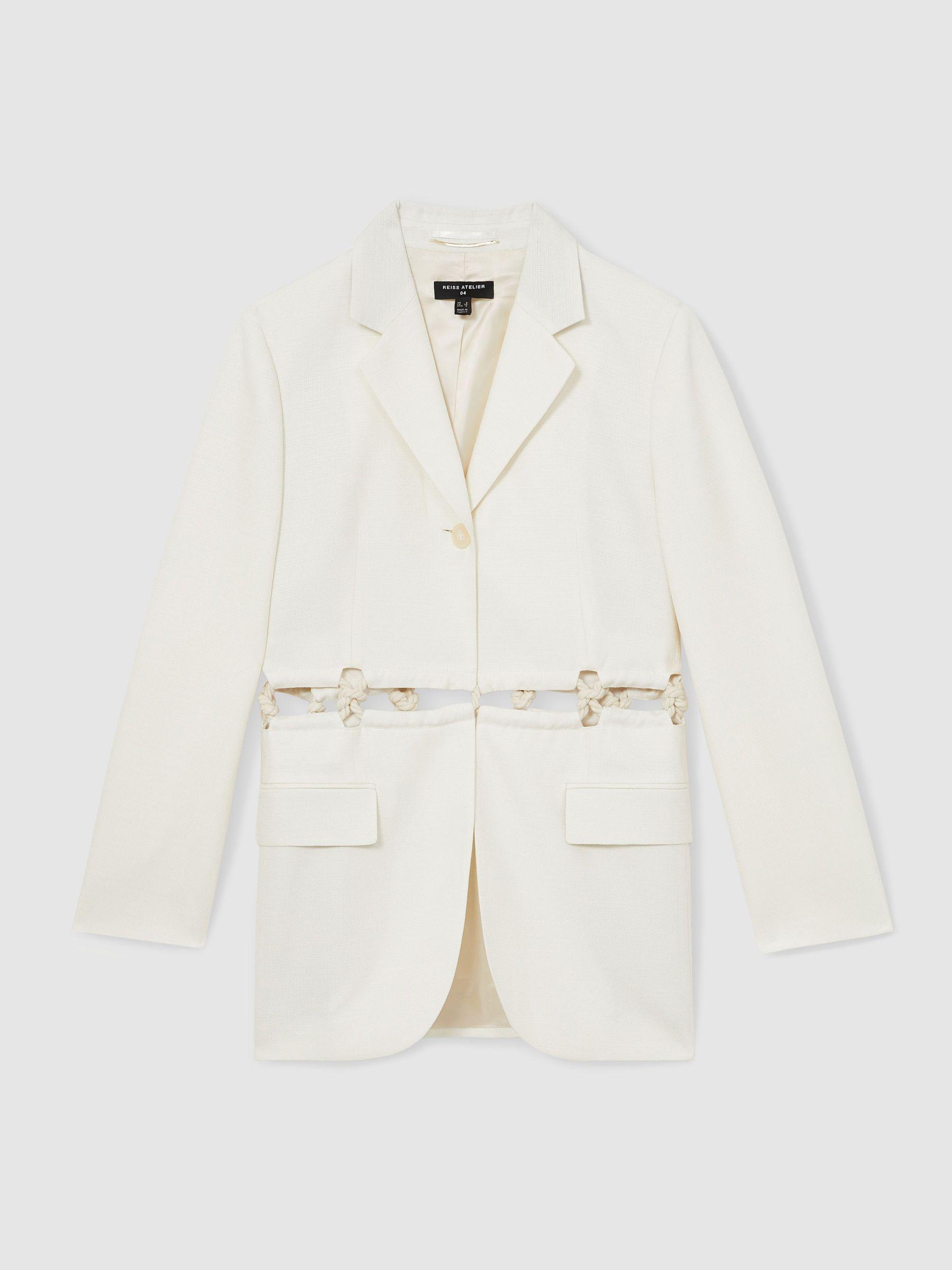 Atelier Rope-Detail Single-Breasted Blazer in White Product Image