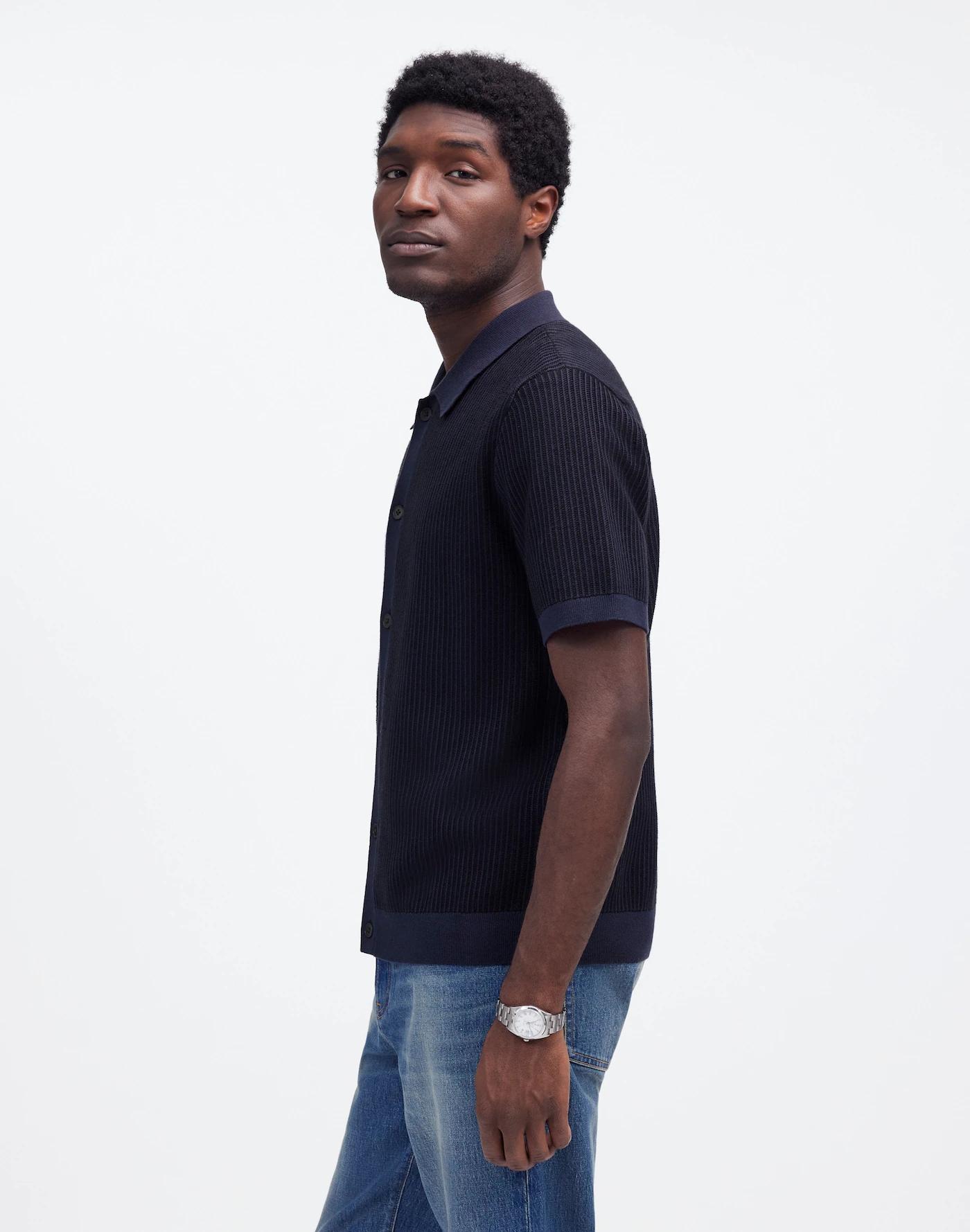 Tuck-Stitch Button-Up Sweater Polo Product Image