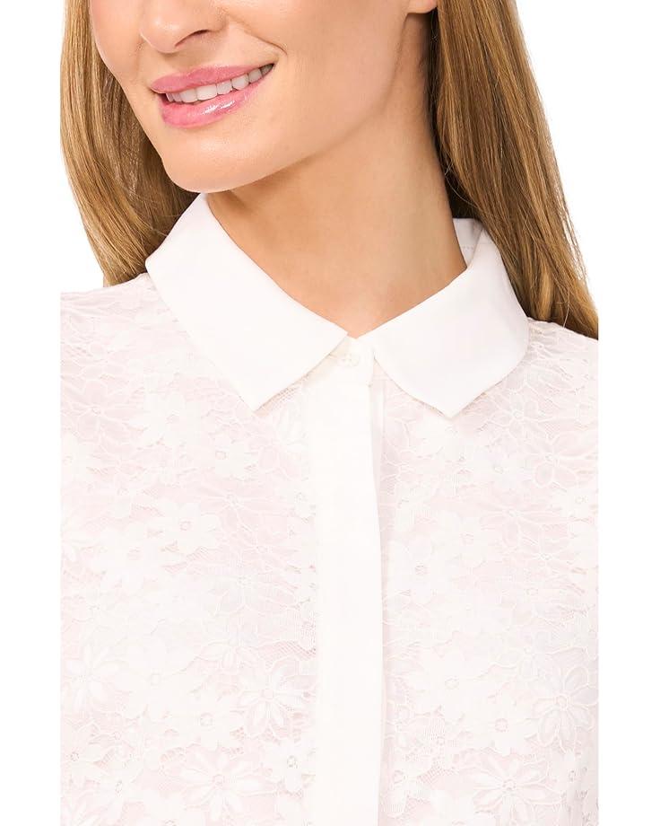 Short Sleeve Button Front Lace Trim Top Product Image
