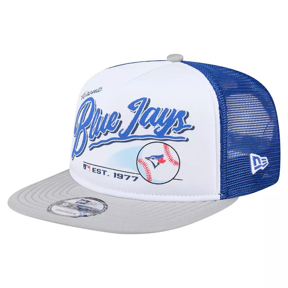 Men's New Era White/Gray Toronto Blue Jays Retro Script Trucker 9FIFTY Snapback Hat, Jay White Product Image