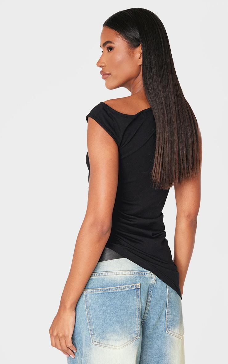 Black Asymmetric Shoulder Ruched Longline Top Product Image